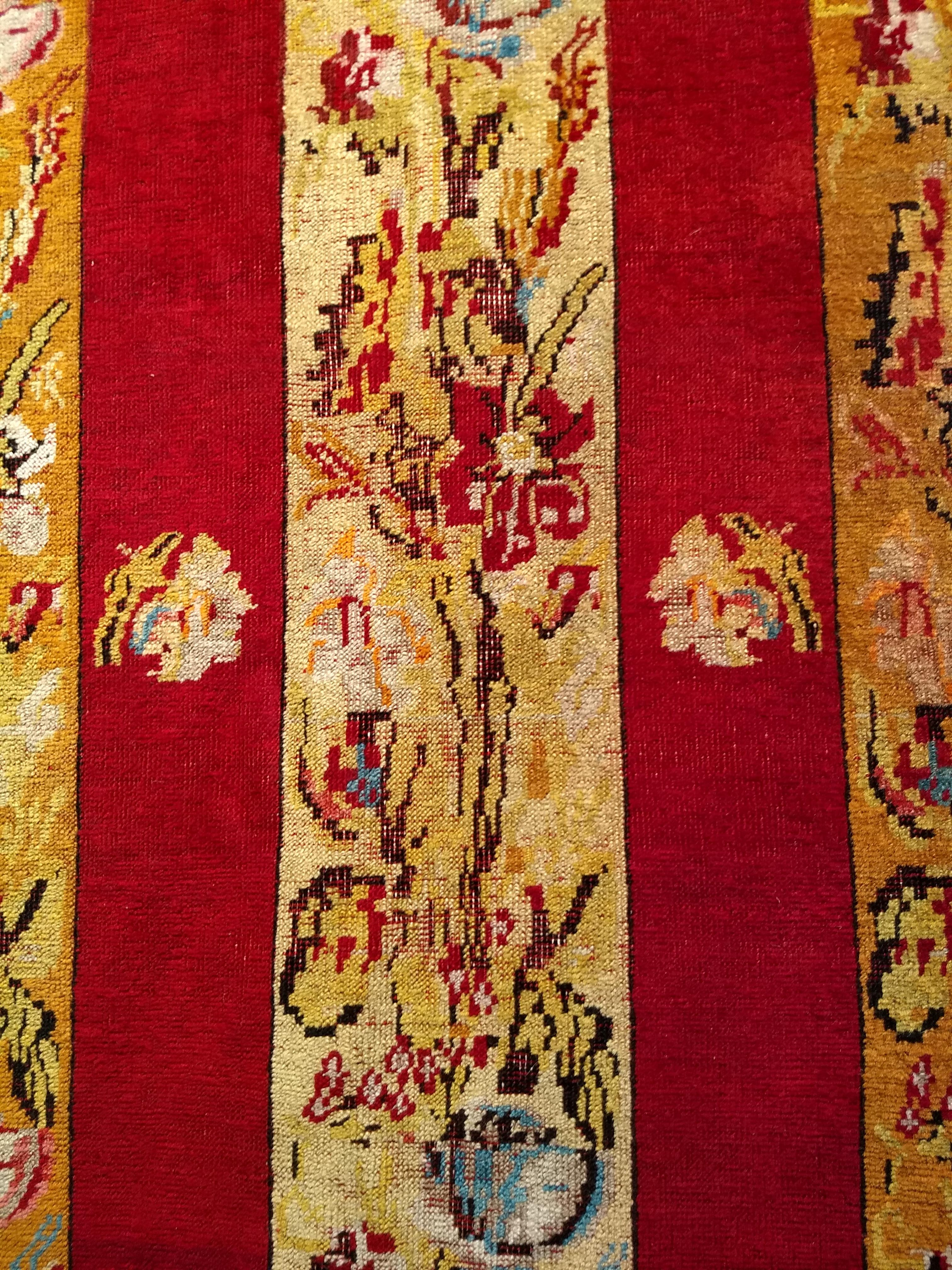 Hand-Woven Vintage French Aubusson Runner in Floral Pattern in Yellow, Red, Turquoise For Sale