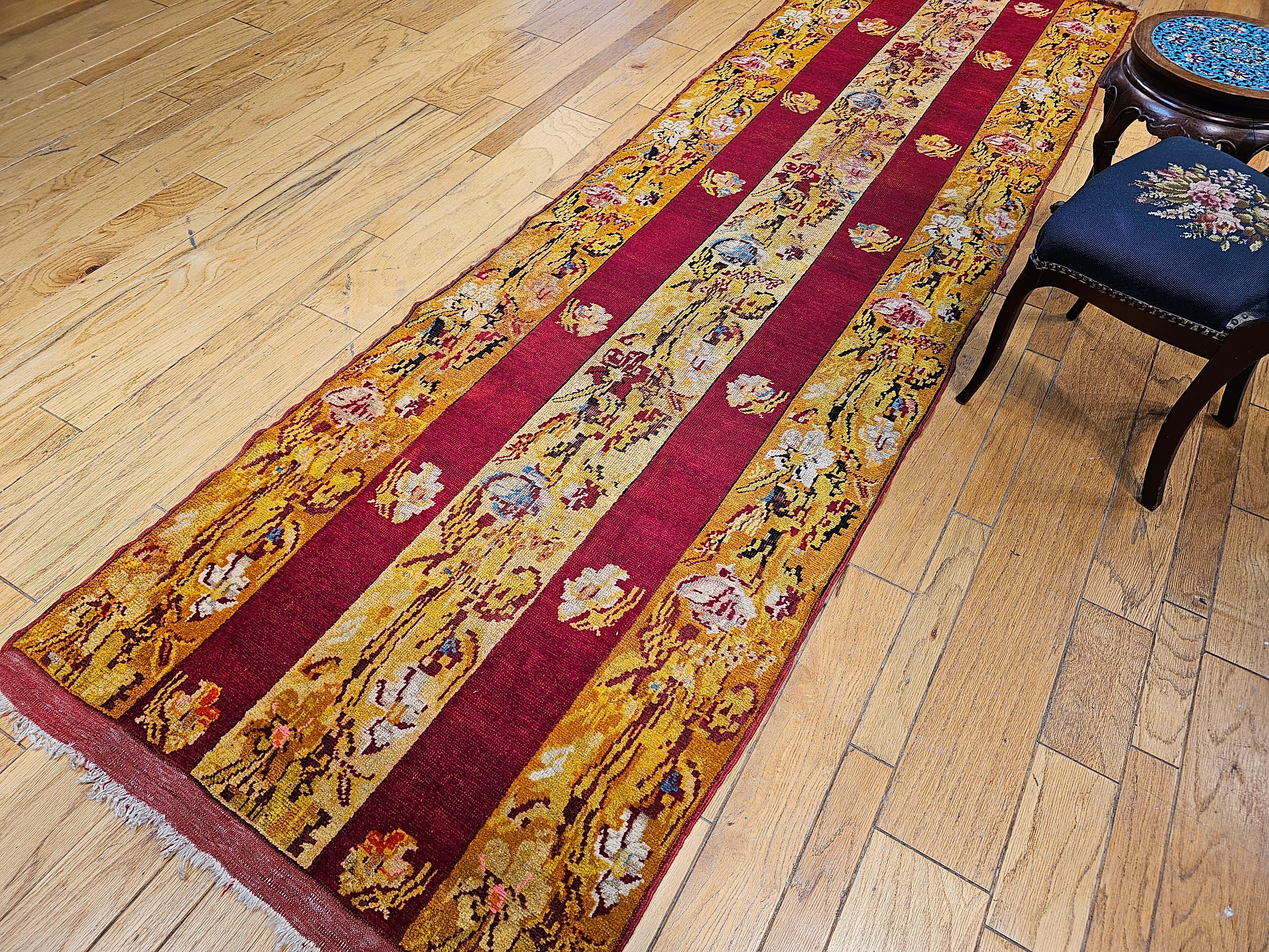 Vintage French Aubusson Runner in Floral Pattern in Yellow, Red, Turquoise For Sale 2