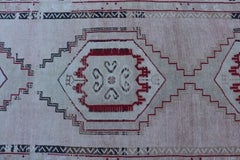 Vintage Turkish Oushak Runner in Cream, Dark Blue, Pink and Red