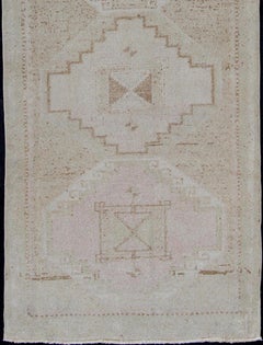 Vintage Turkish Oushak Runner in Faded Beige, Taupe 3'7 x 11'3