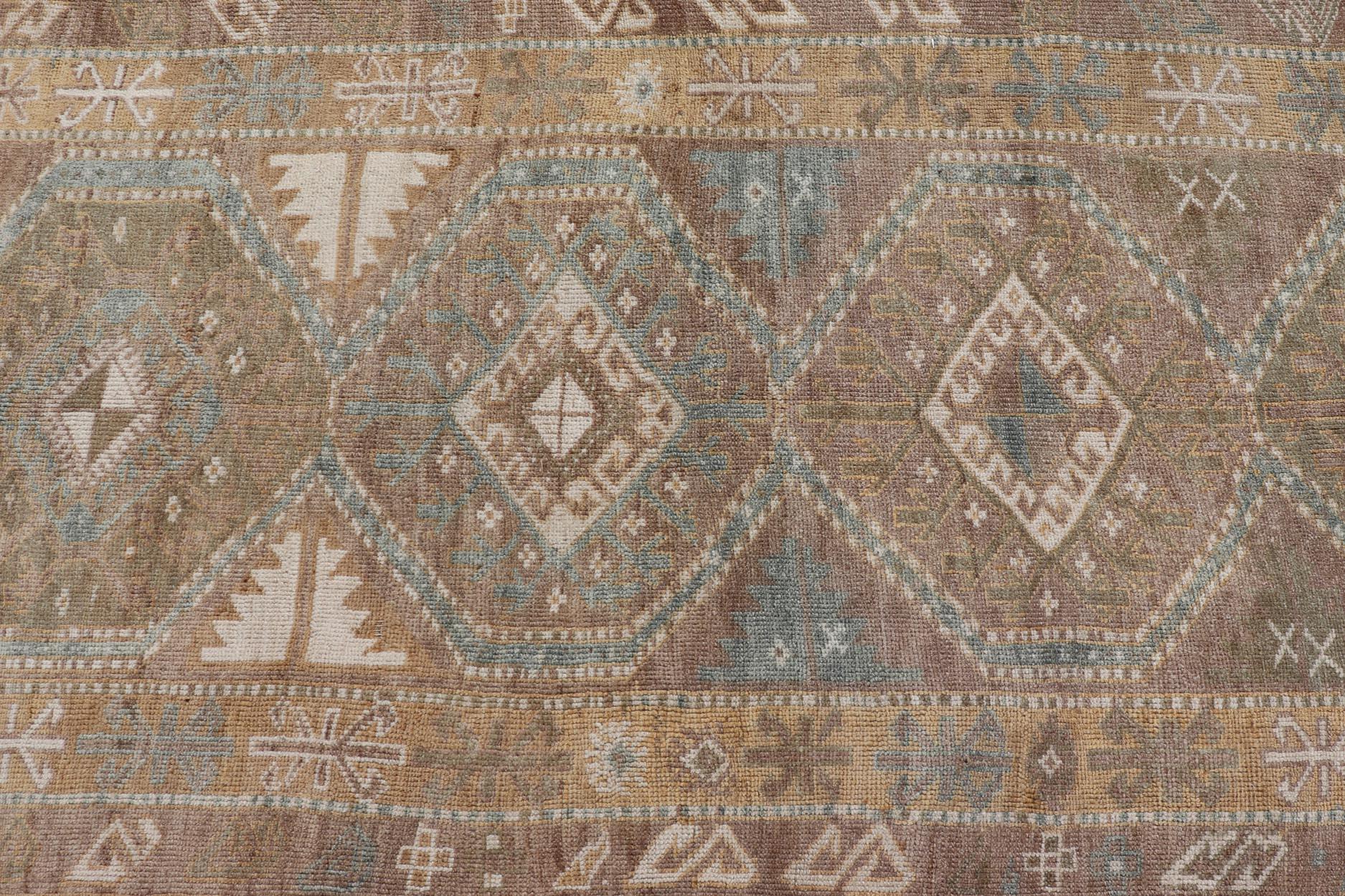 Runner Oushak turco vintage con medaglioni geometrici in tonalità terra 3'7 x 10'8 in vendita 4