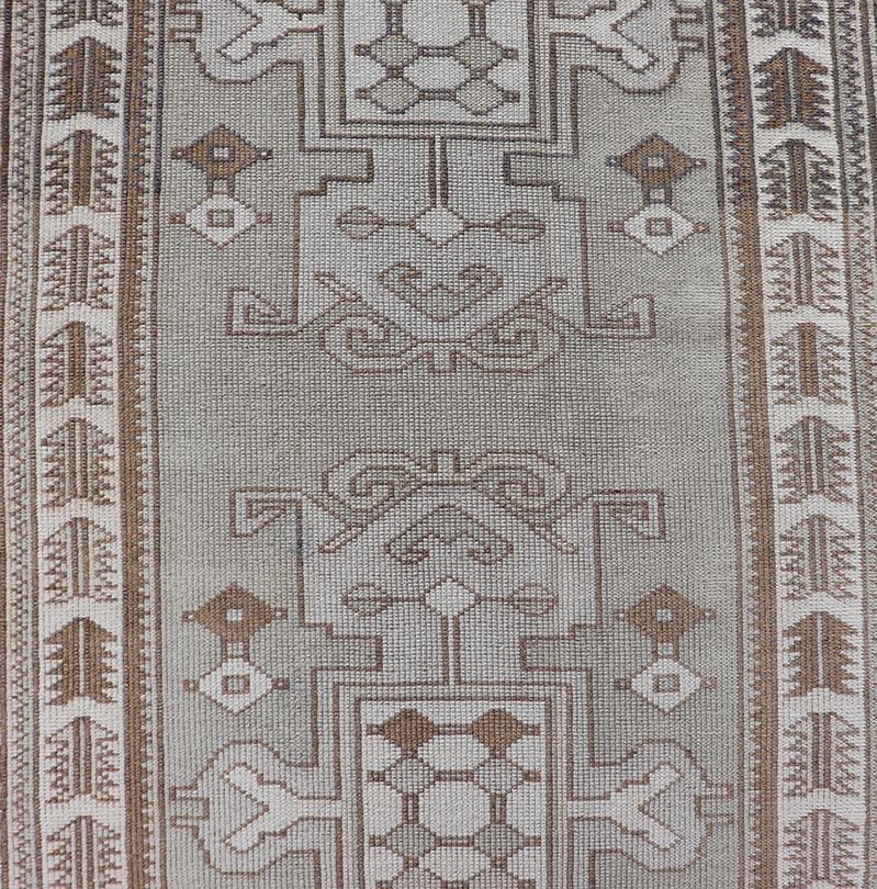 Vintage Turkish Oushak Runner in Neutral Tones, Taupe, Grey, Cream, and Brown In Good Condition For Sale In Atlanta, GA