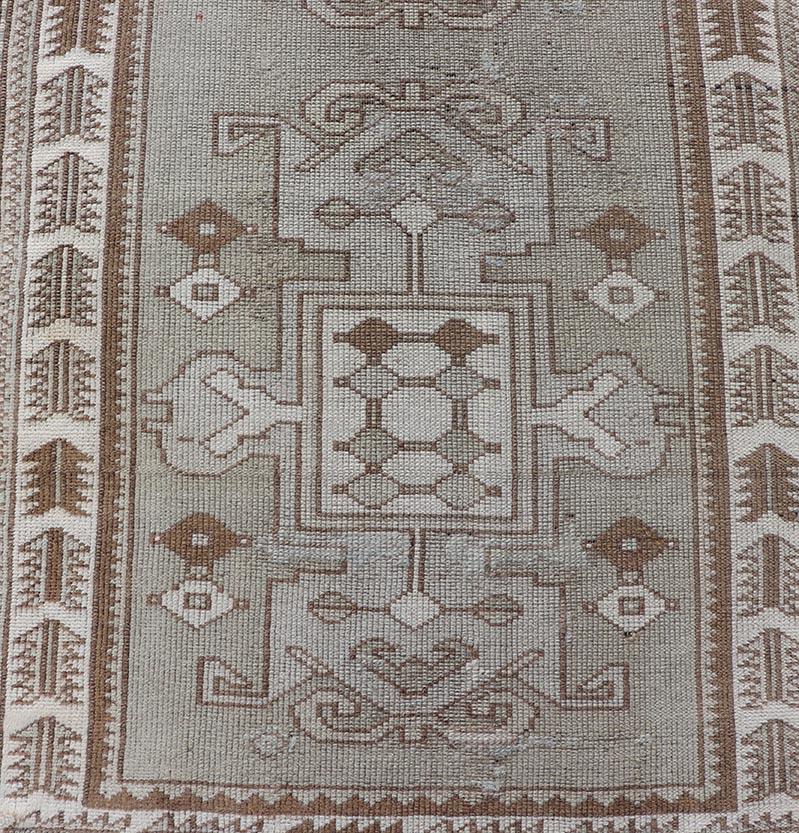Wool Vintage Turkish Oushak Runner in Neutral Tones, Taupe, Grey, Cream, and Brown For Sale