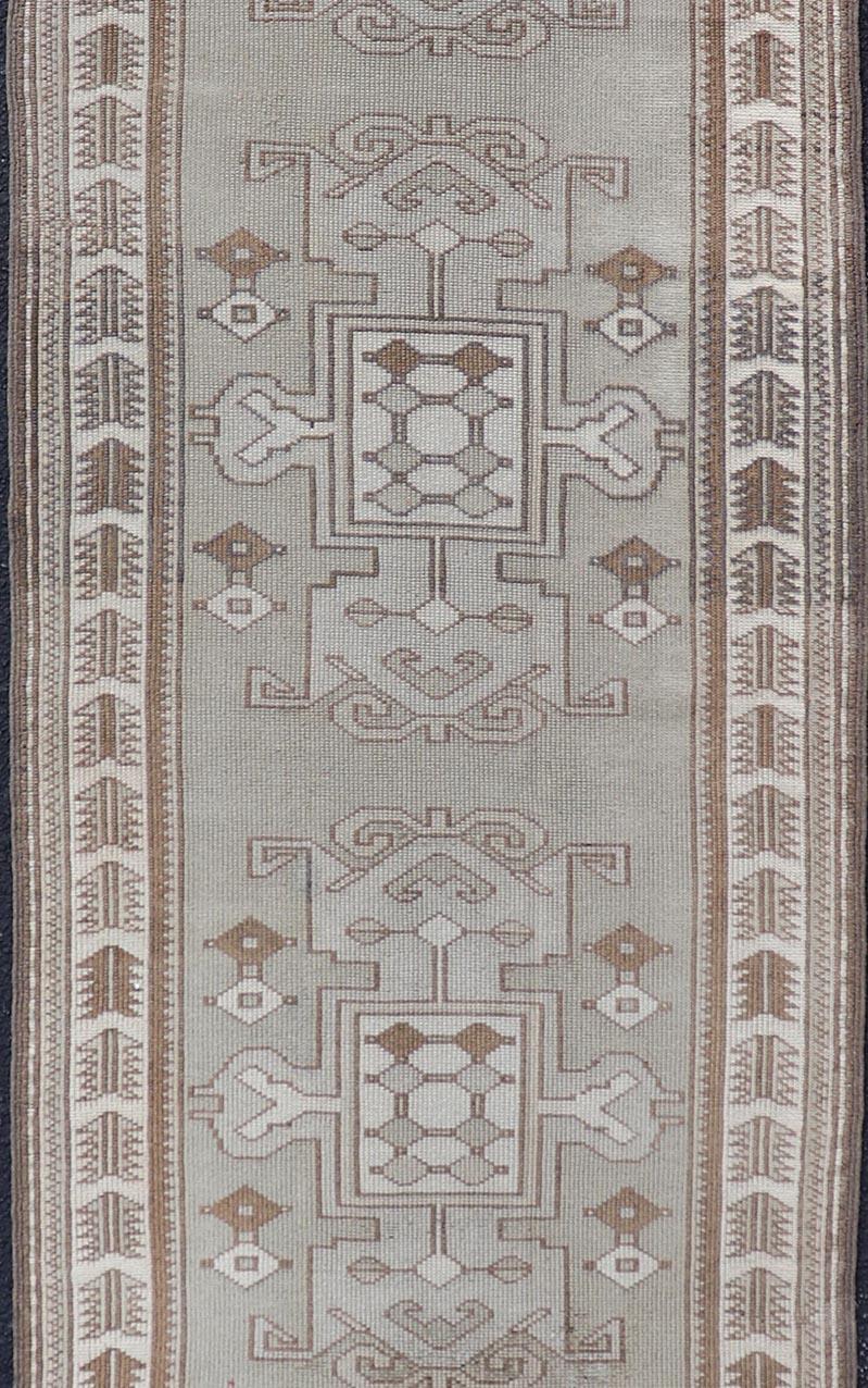 Vintage Turkish Oushak Runner in Neutral Tones, Taupe, Grey, Cream, and Brown For Sale 2