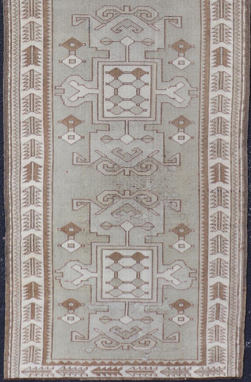 Vintage Turkish Oushak Runner in Neutral Tones, Taupe, Grey, Cream, and Brown For Sale 3
