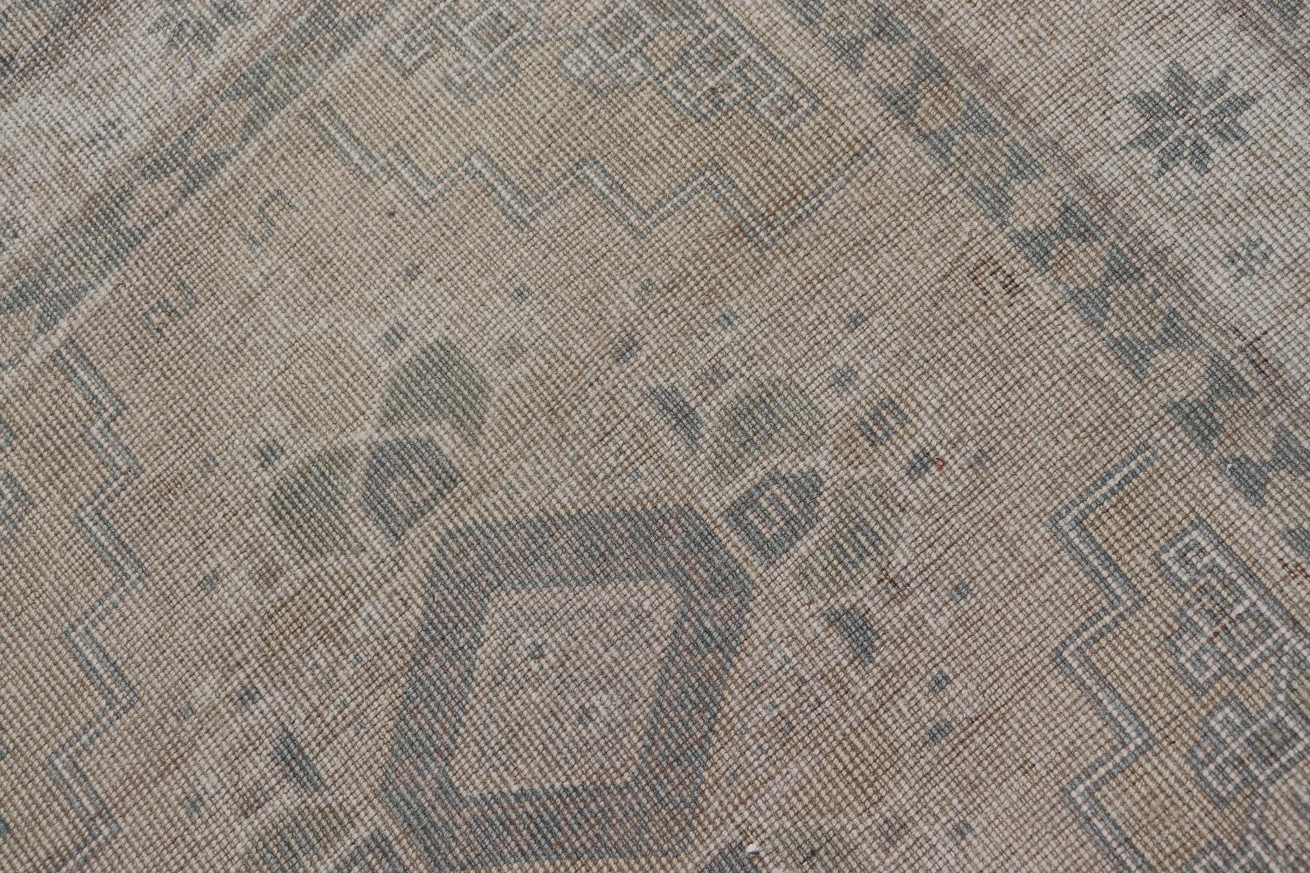 Vintage Turkish Oushak Runner in Neutral Tones, Taupe, Gray Green, Yellow For Sale 4