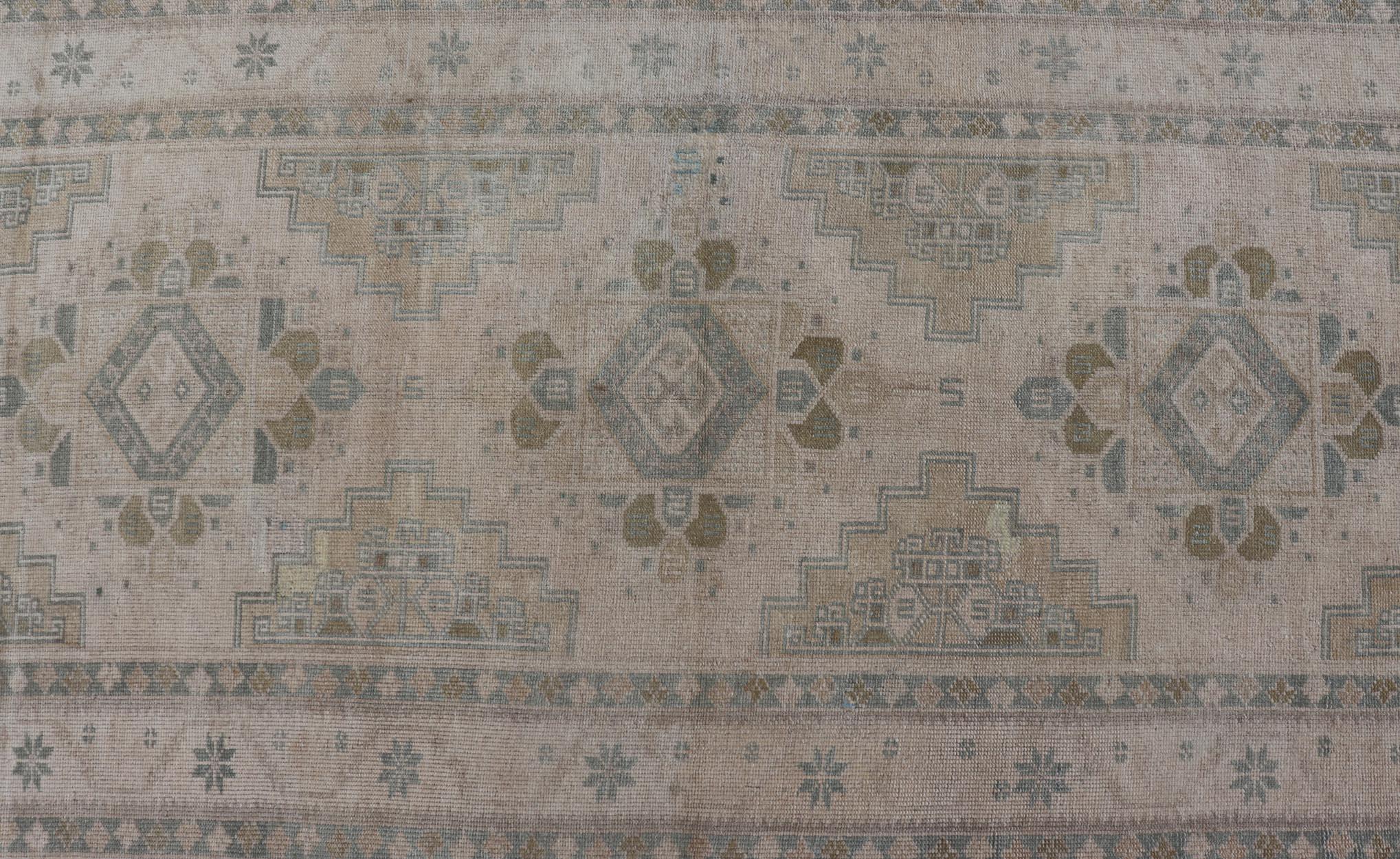Vintage Turkish Oushak Runner in Neutral Tones, Taupe, Gray Green, Yellow For Sale 2
