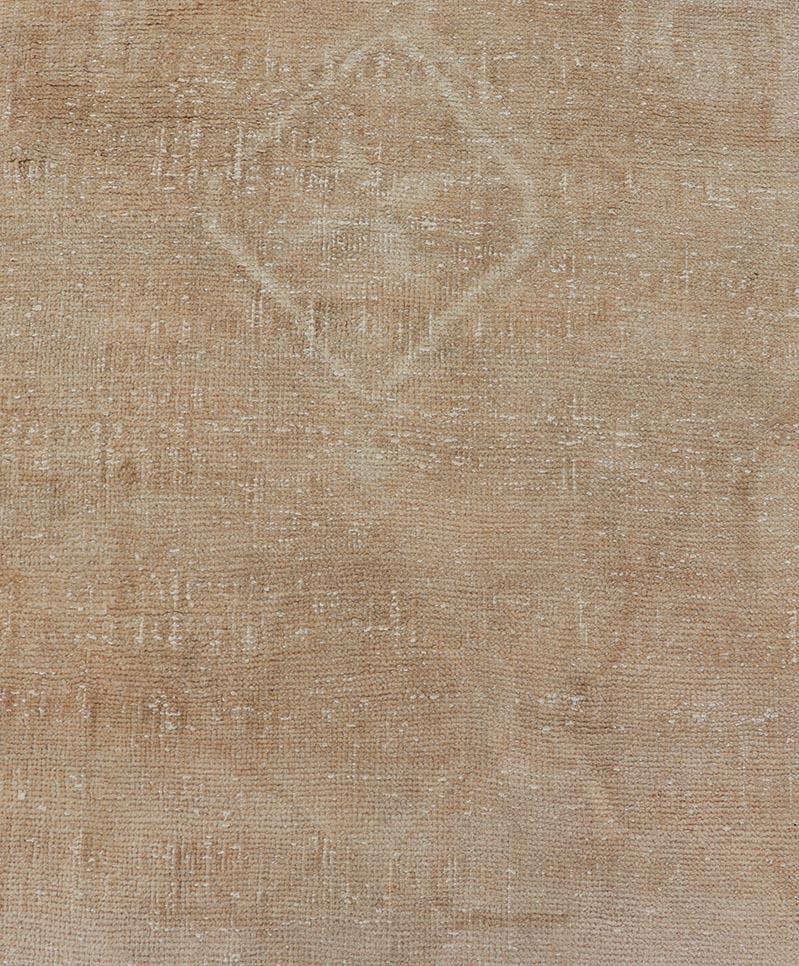 Vintage Turkish Oushak Runner in Neutral Tones With Medallion's 3'0 x 11'6 For Sale 4