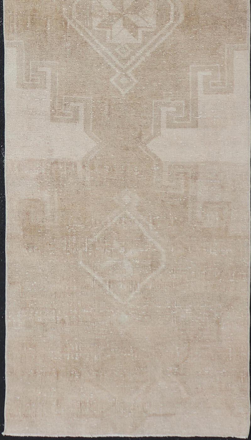 20th Century Vintage Turkish Oushak Runner in Neutral Tones With Medallion's 3'0 x 11'6 For Sale