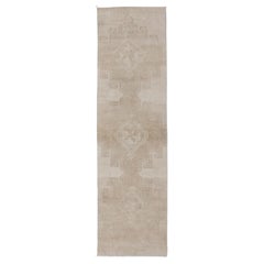 Vintage Turkish Oushak Runner in Neutral Tones With Medallion's 3'0 x 11'6
