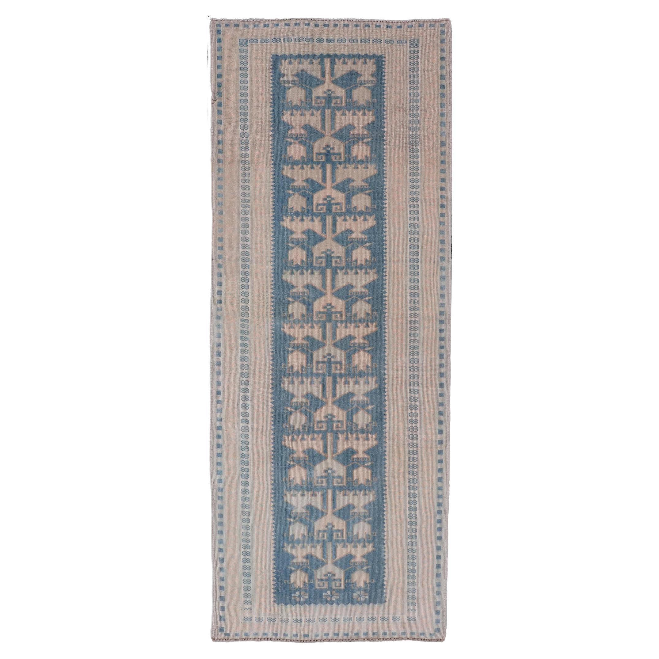Vintage Turkish Oushak Runner In Sky Blue With Geometric Patterns 2
10 x 7
9