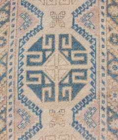 Vintage Turkish Oushak Runner in Soft Blue and Warm Beige Tones