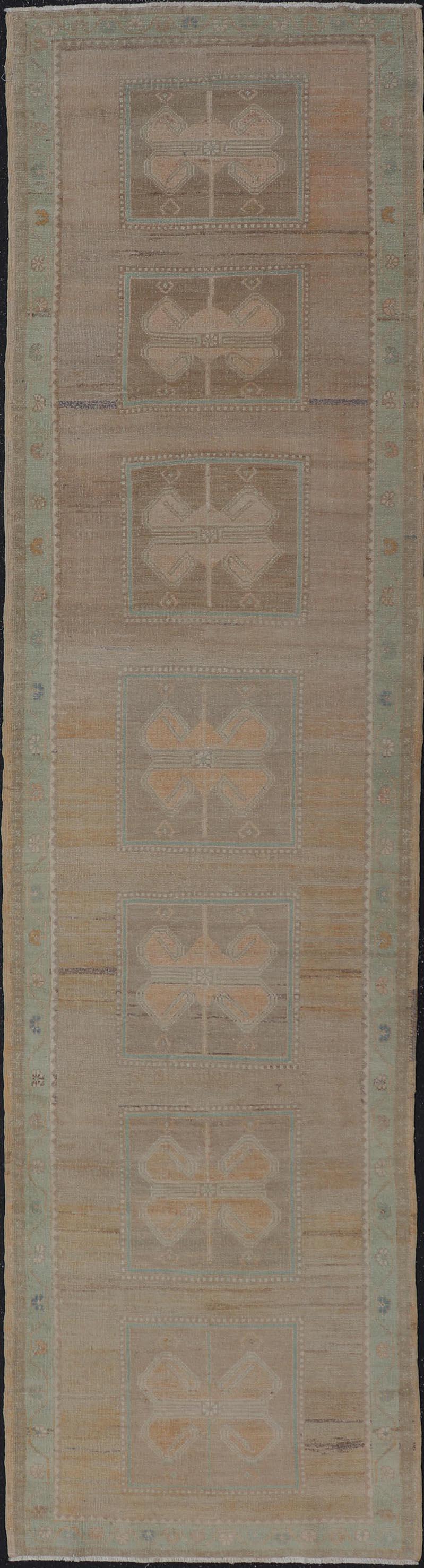 Vintage Turkish Oushak Runner in Soft Colors  3' x 12'