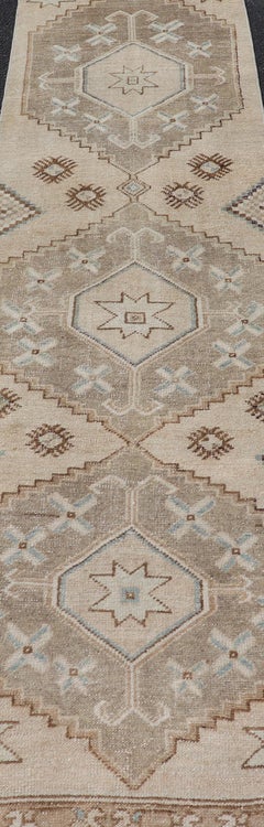 Vintage Turkish Oushak Runner in Soft Earth Toned Medallion 2'3"X9'4"