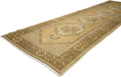Vintage Turkish Oushak Runner in Warm, Neutral Colors, Hallway Runner