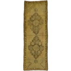 Vintage Turkish Oushak Runner, Mid-Century Modern Style Hallway Runner