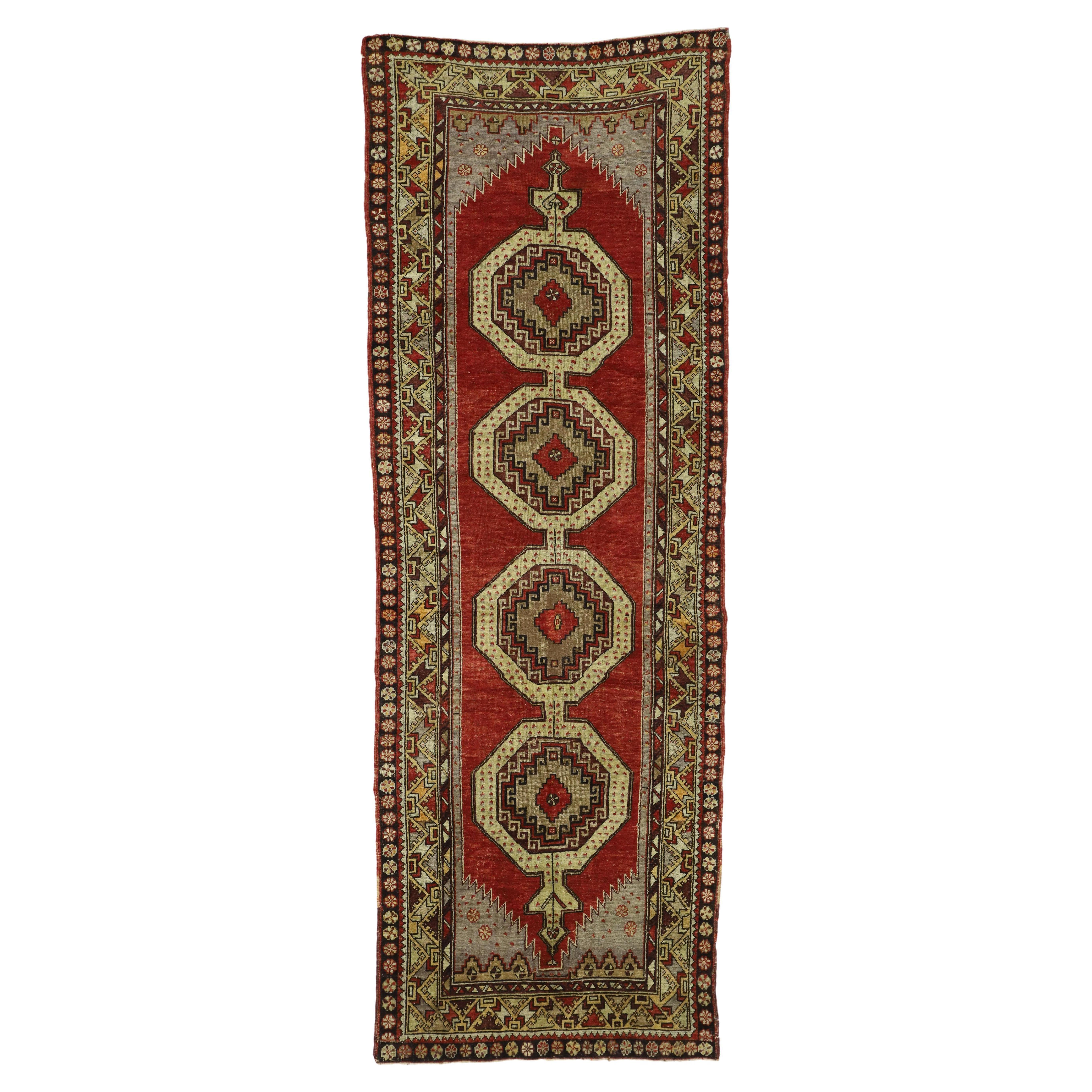 Vintage Turkish Oushak Runner, Mid-Century Modern Style, Hallway Runner For Sale