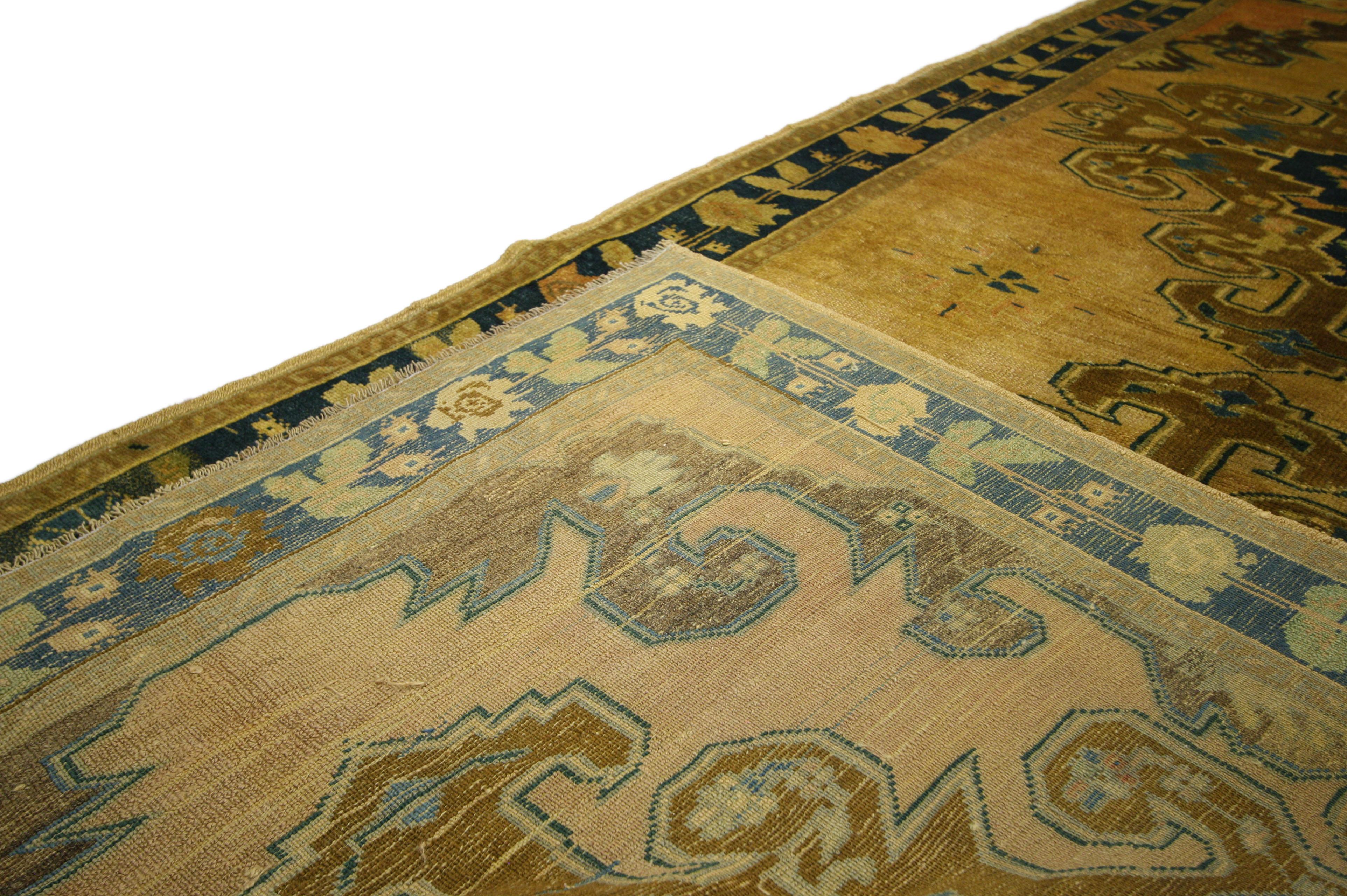 Vintage Turkish Oushak Runner Neoclassical Hollywood Glamour, Hallway Runner In Good Condition In Dallas, TX