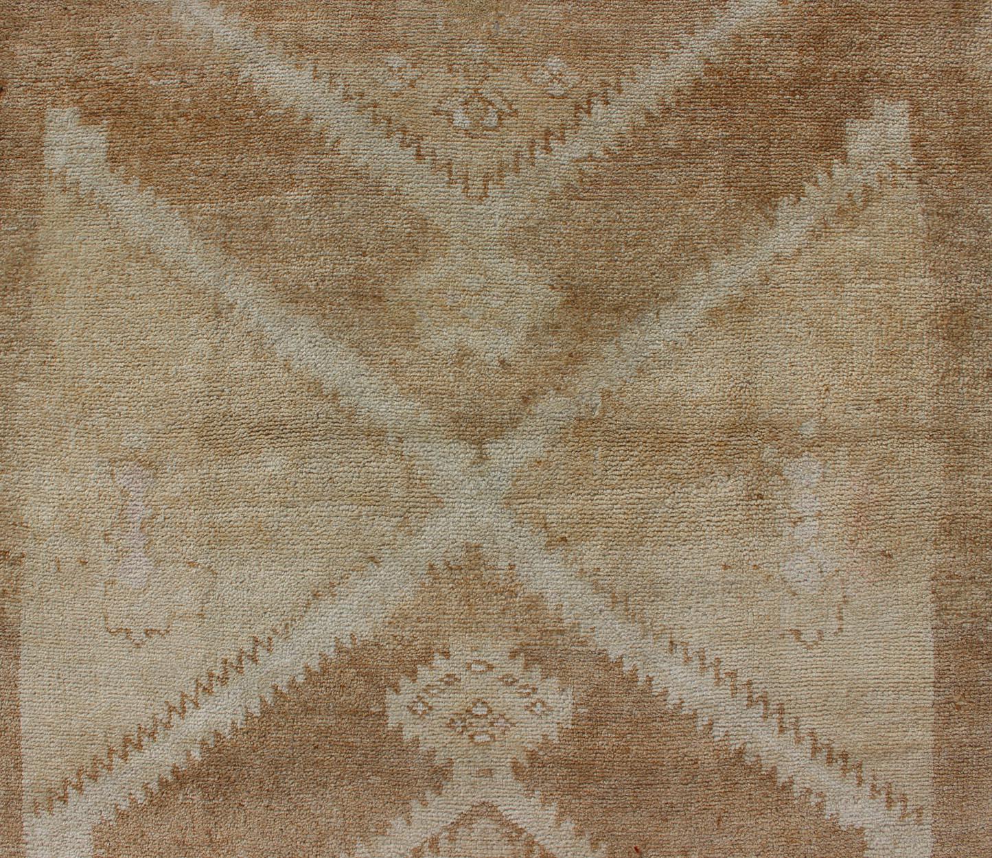 Vintage Turkish Oushak Runner Neutral and Warm Colors with Tribal Medallions For Sale 4