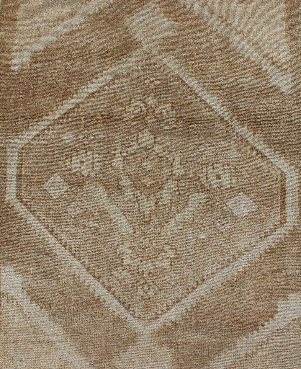 Vintage Turkish Oushak Runner Neutral and Warm Colors with Tribal Medallions For Sale 3