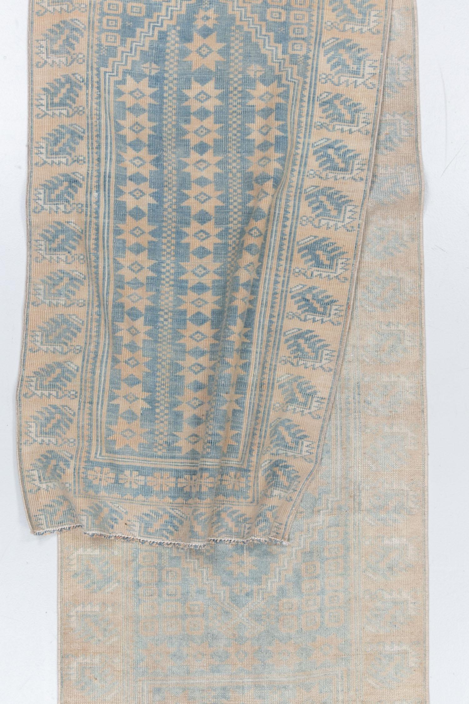 Vintage Turkish Oushak Runner Rug R2598 In Distressed Condition For Sale In West Palm Beach, FL