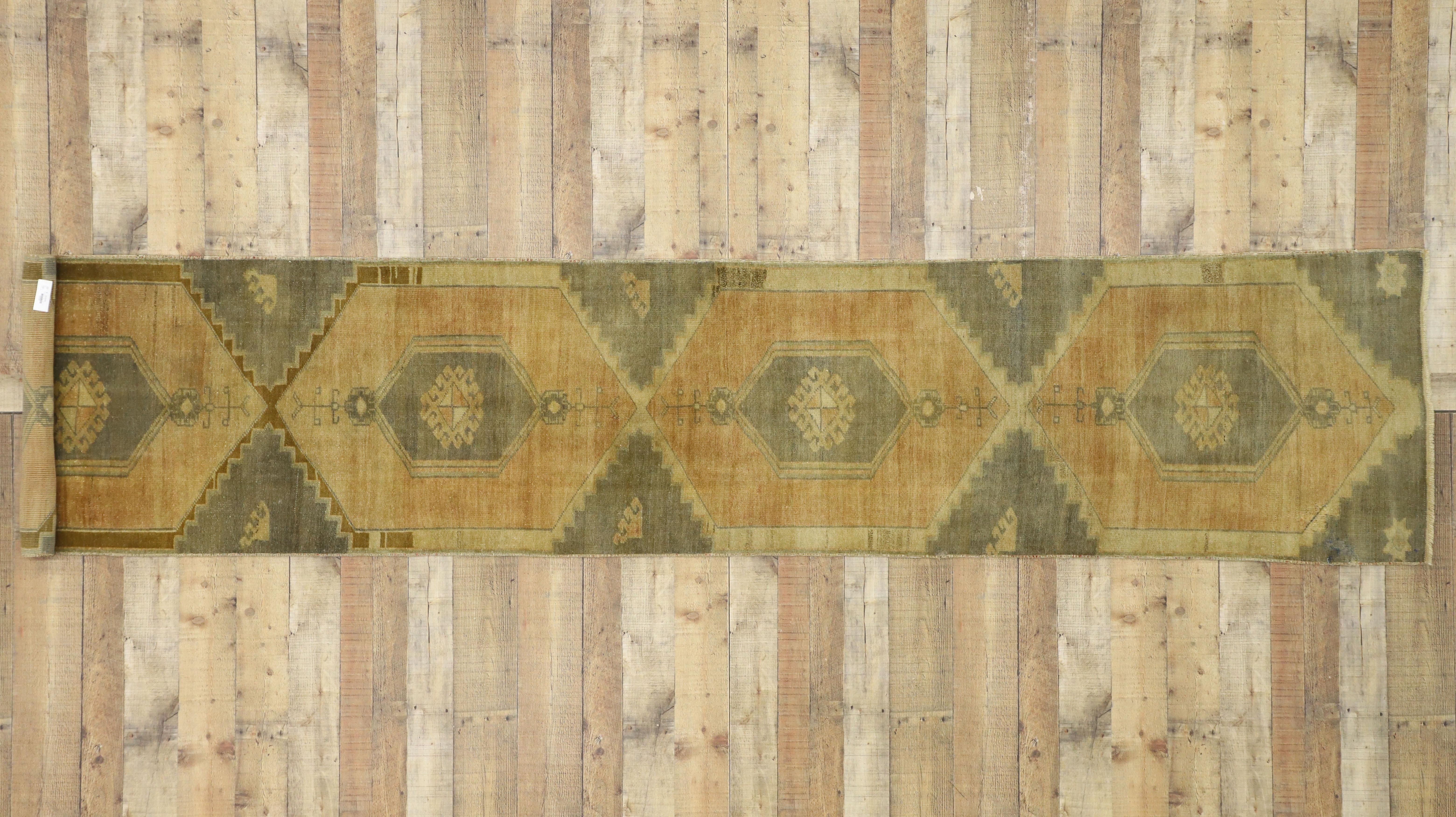 Vintage Turkish Oushak Runner Runner with Mid-Century Modern Style For Sale 2