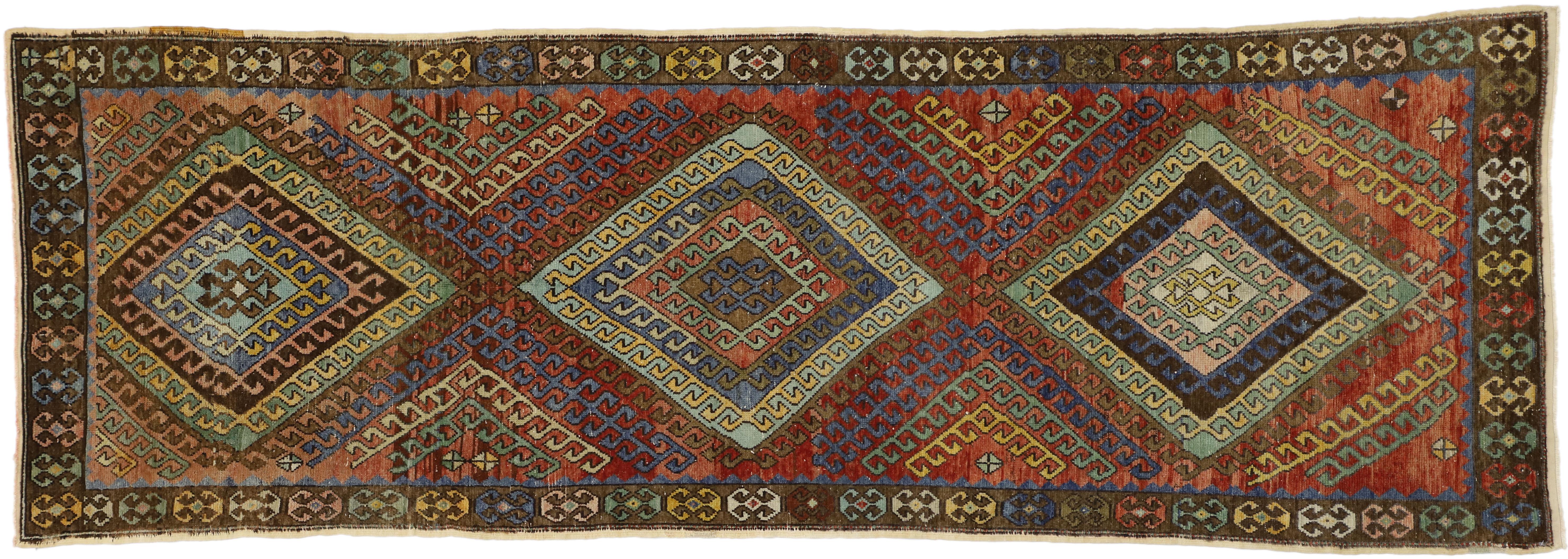 Vintage Turkish Oushak Runner, Tribal Style Hallway Runner For Sale 2