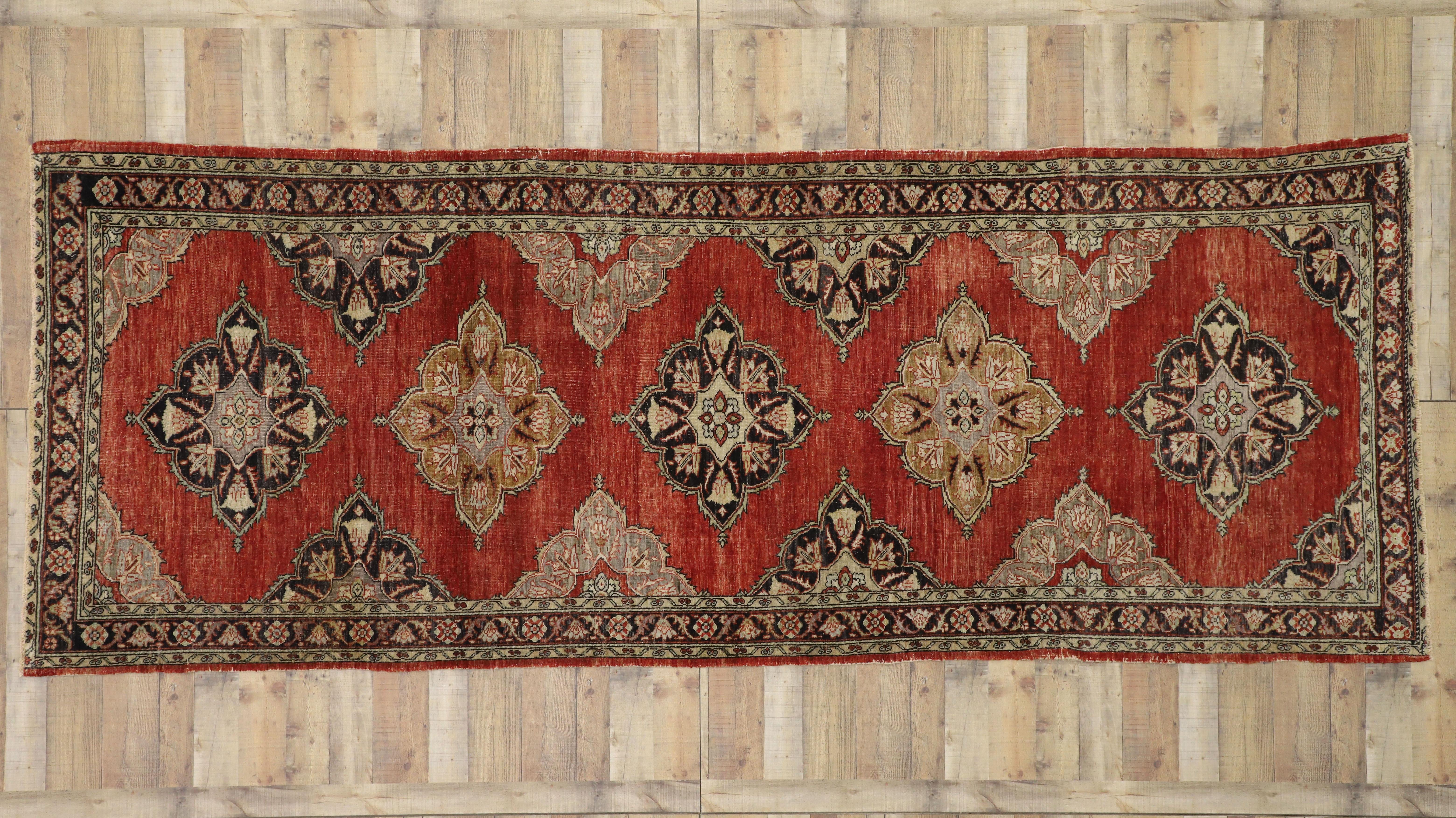 Vintage Turkish Oushak Runner, Wide Hallway Runner For Sale 5