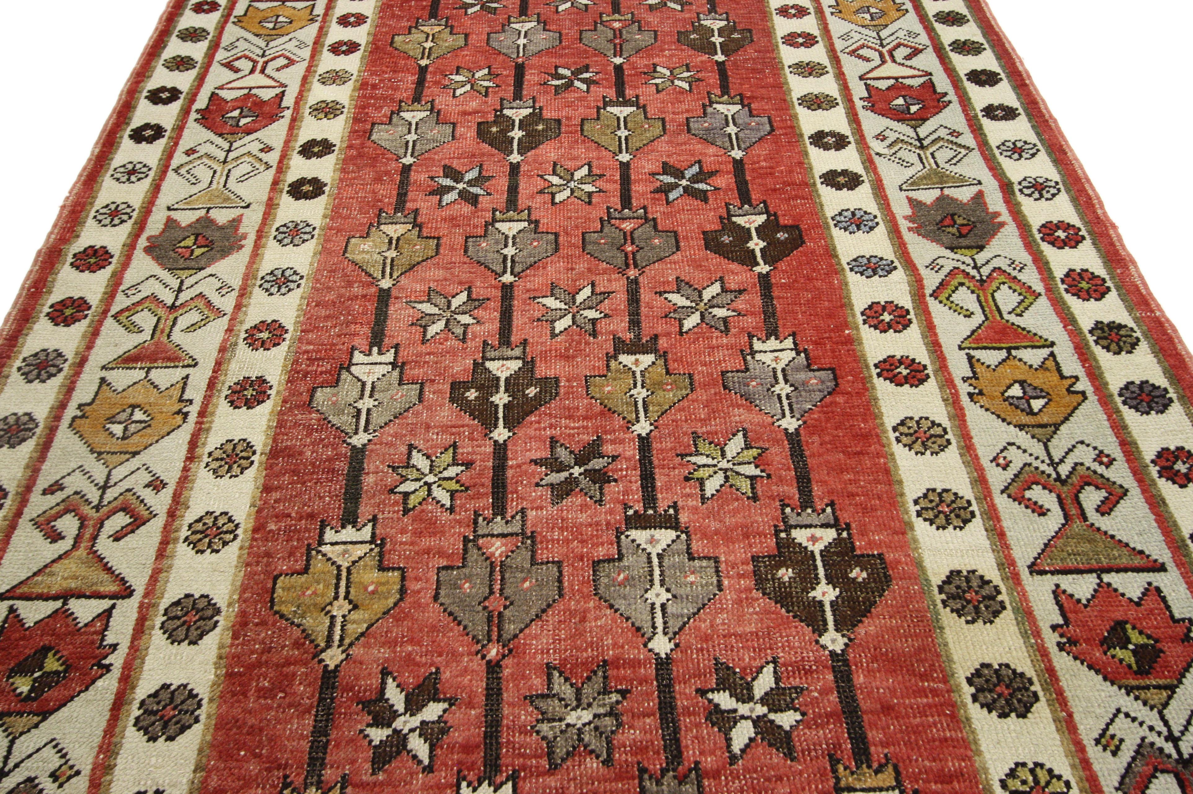 Hand-Knotted Vintage Turkish Oushak Runner, Wide Hallway Runner