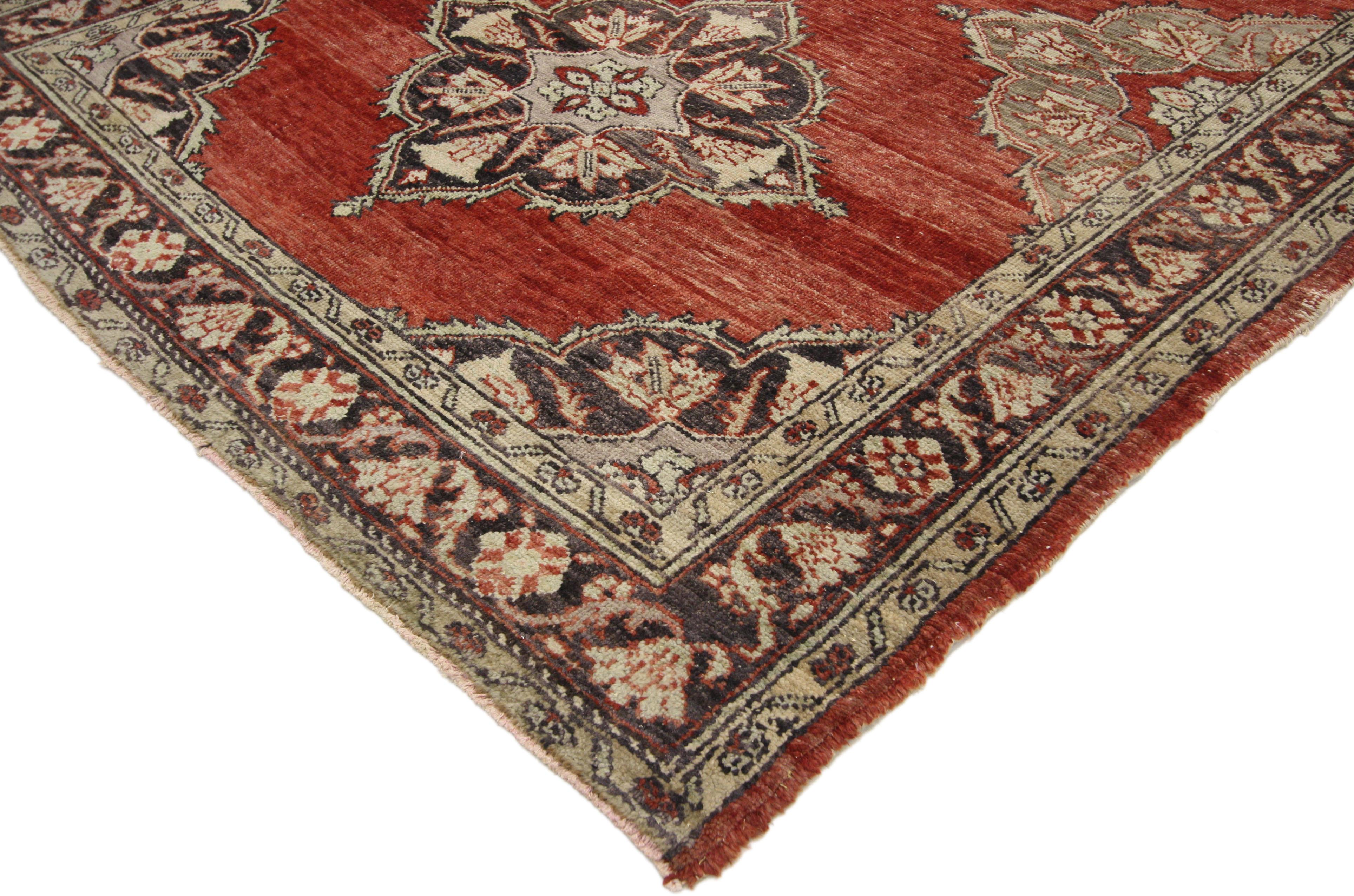 Vintage Turkish Oushak Gallery Rug, Wide Hallway Runner In Good Condition In Dallas, TX