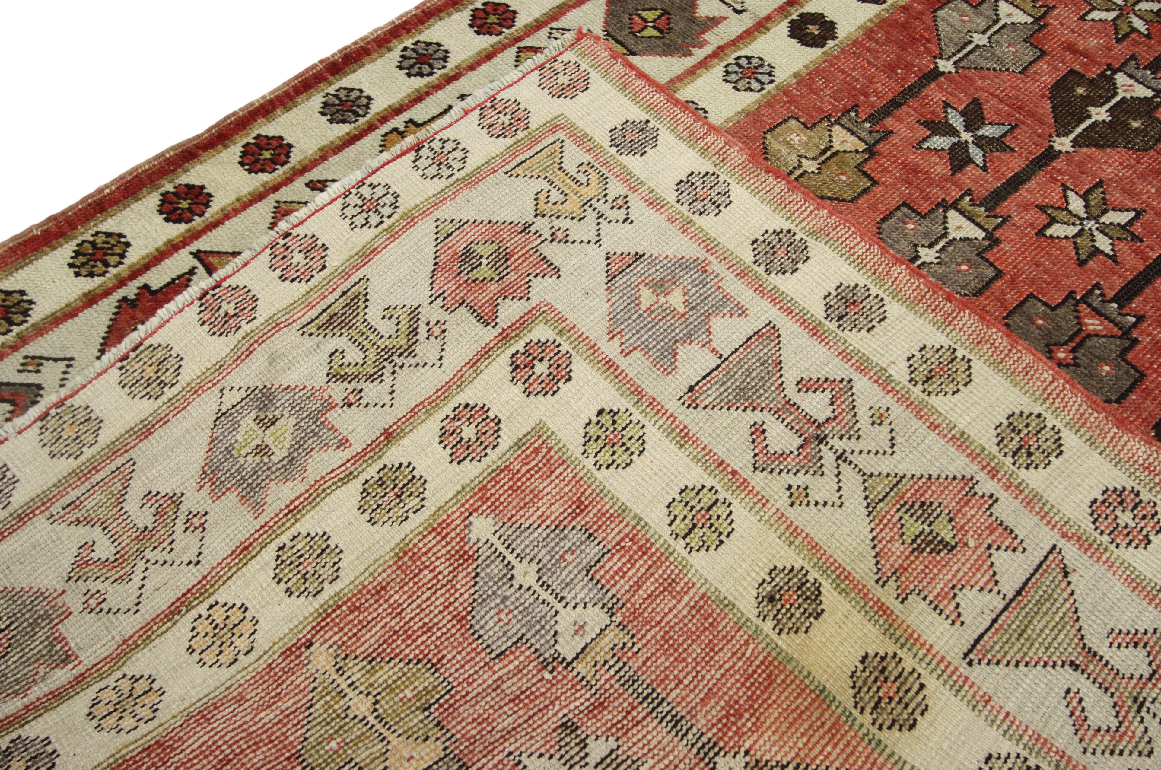 Wool Vintage Turkish Oushak Runner, Wide Hallway Runner