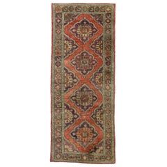 Vintage Turkish Oushak Runner, Wide Hallway Runner