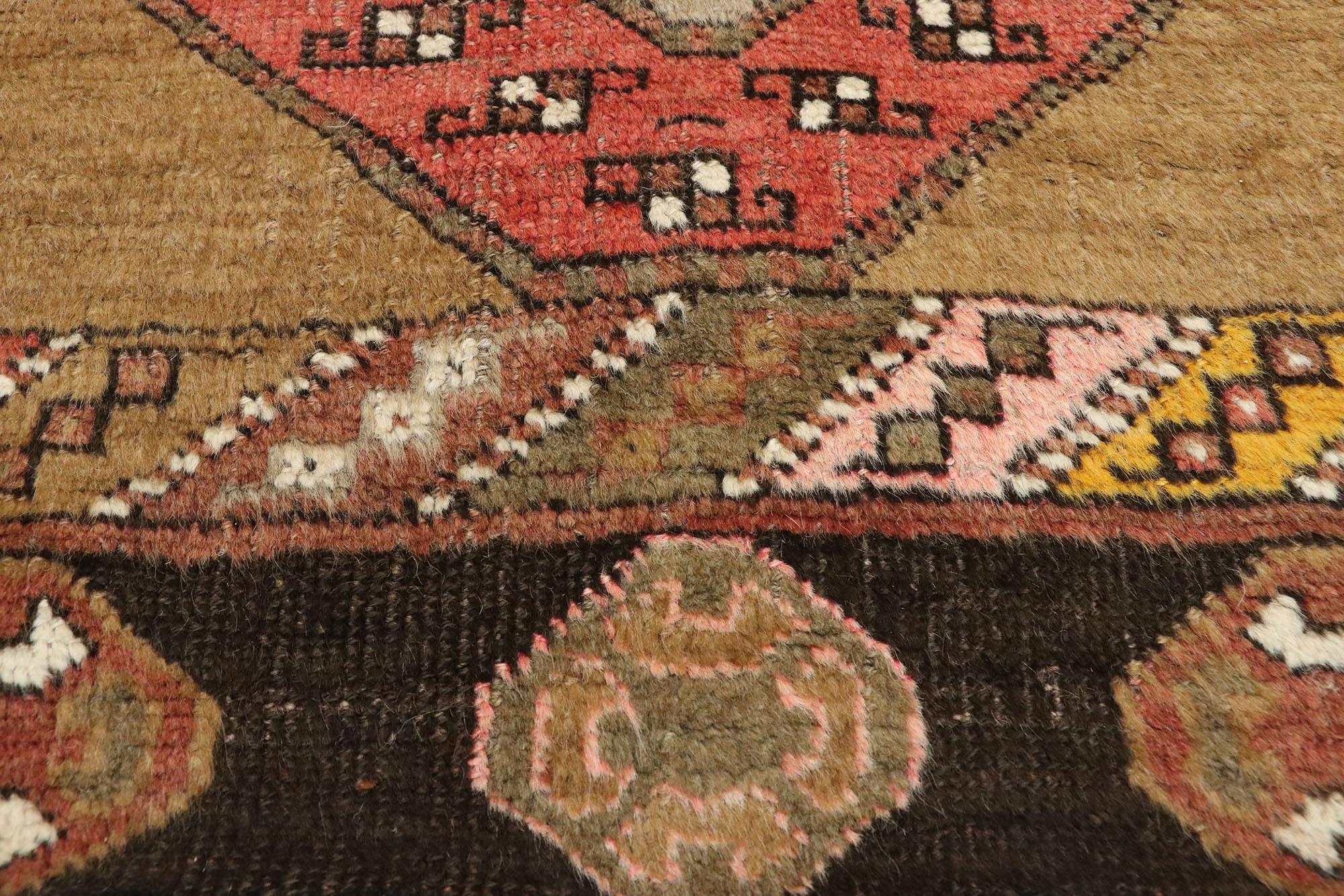 Hand-Knotted Vintage Turkish Oushak Runner with Anatolian Tribal Style For Sale