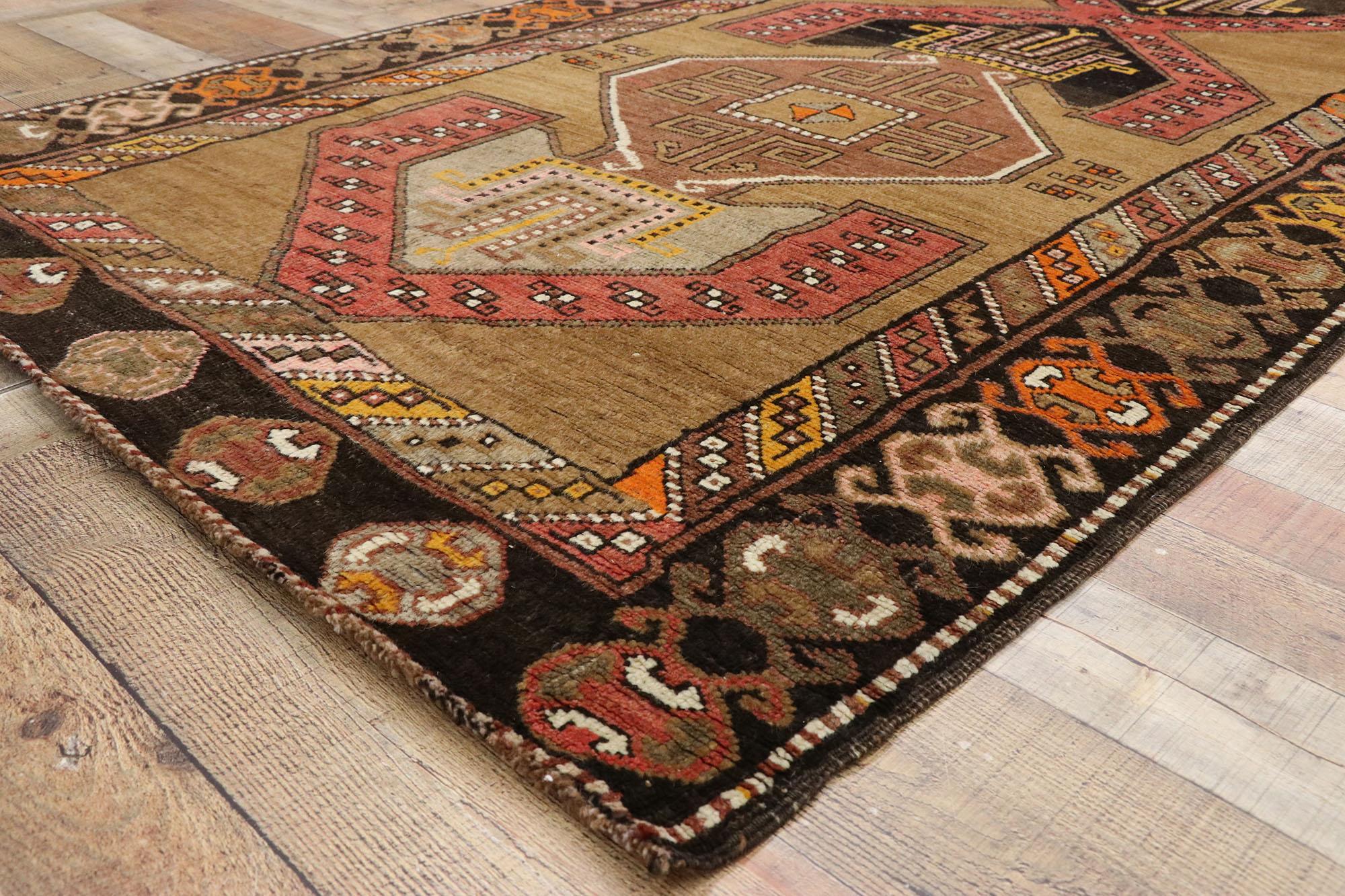 Vintage Turkish Oushak Runner with Anatolian Tribal Style In Good Condition For Sale In Dallas, TX