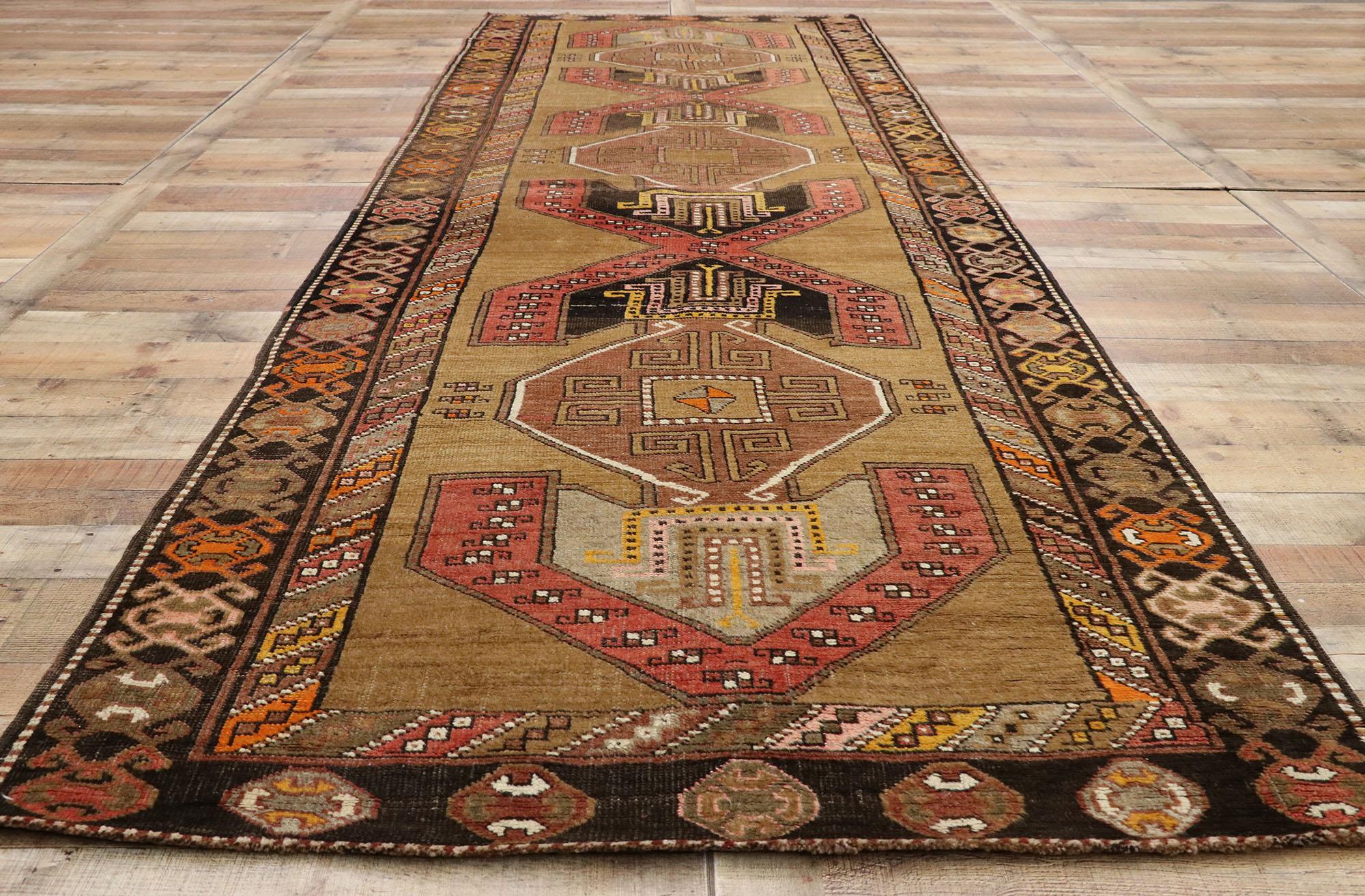 20th Century Vintage Turkish Oushak Runner with Anatolian Tribal Style For Sale