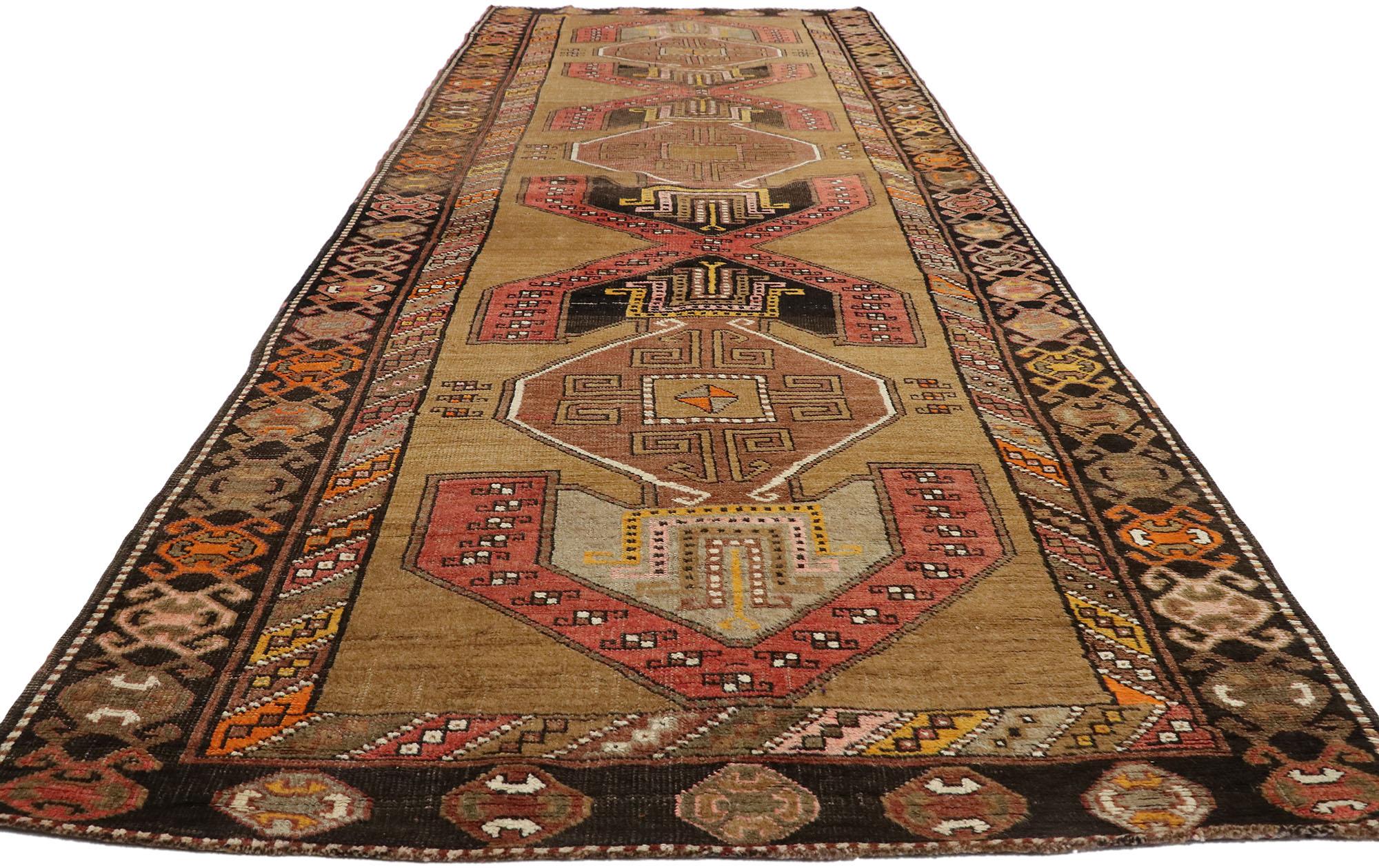 Vintage Turkish Oushak Runner with Anatolian Tribal Style For Sale 1