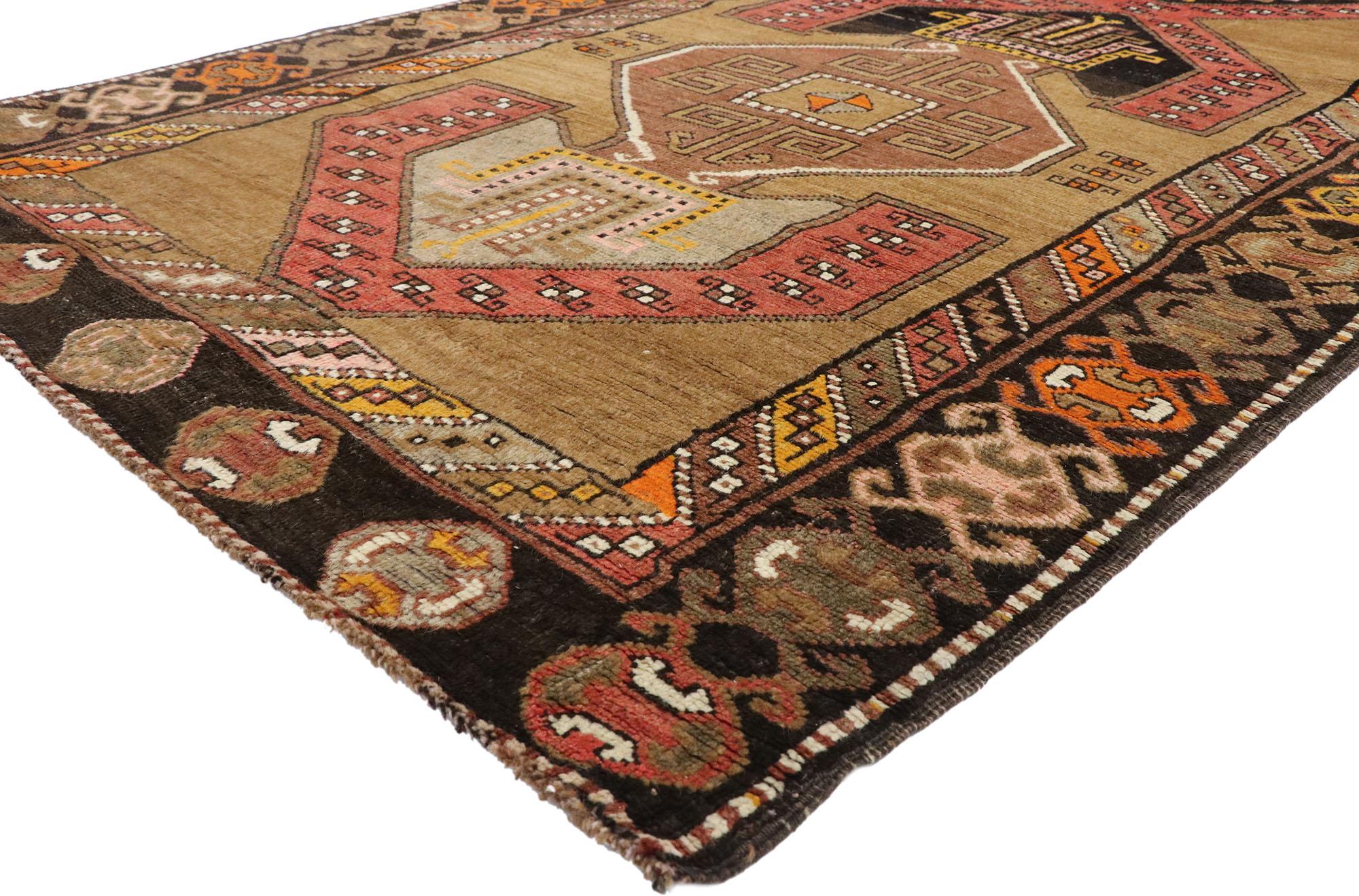 Vintage Turkish Oushak Runner with Anatolian Tribal Style For Sale 2