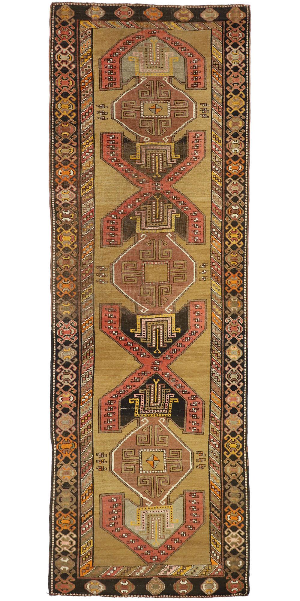 Vintage Turkish Oushak Runner with Anatolian Tribal Style For Sale 3