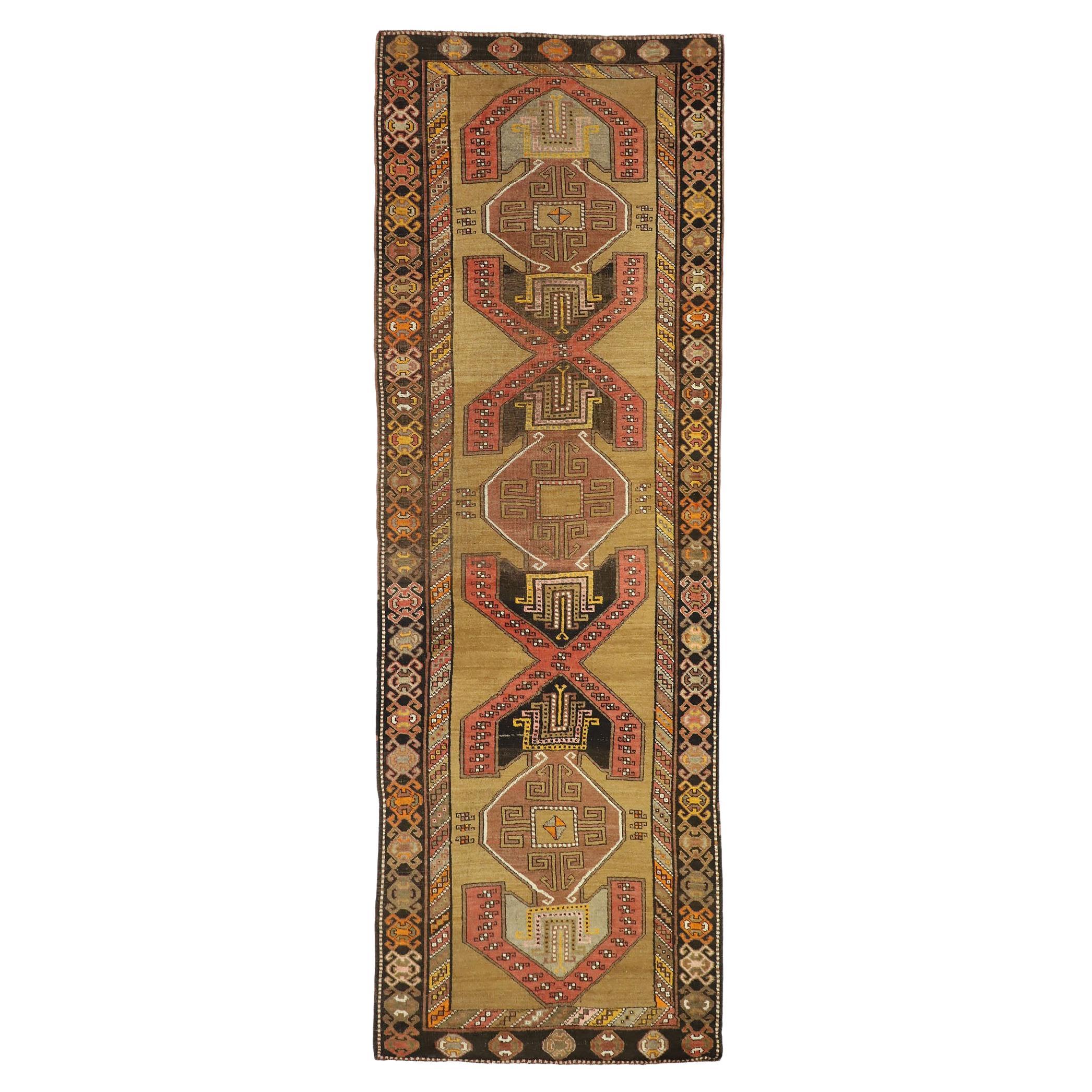 Vintage Turkish Oushak Runner with Anatolian Tribal Style For Sale
