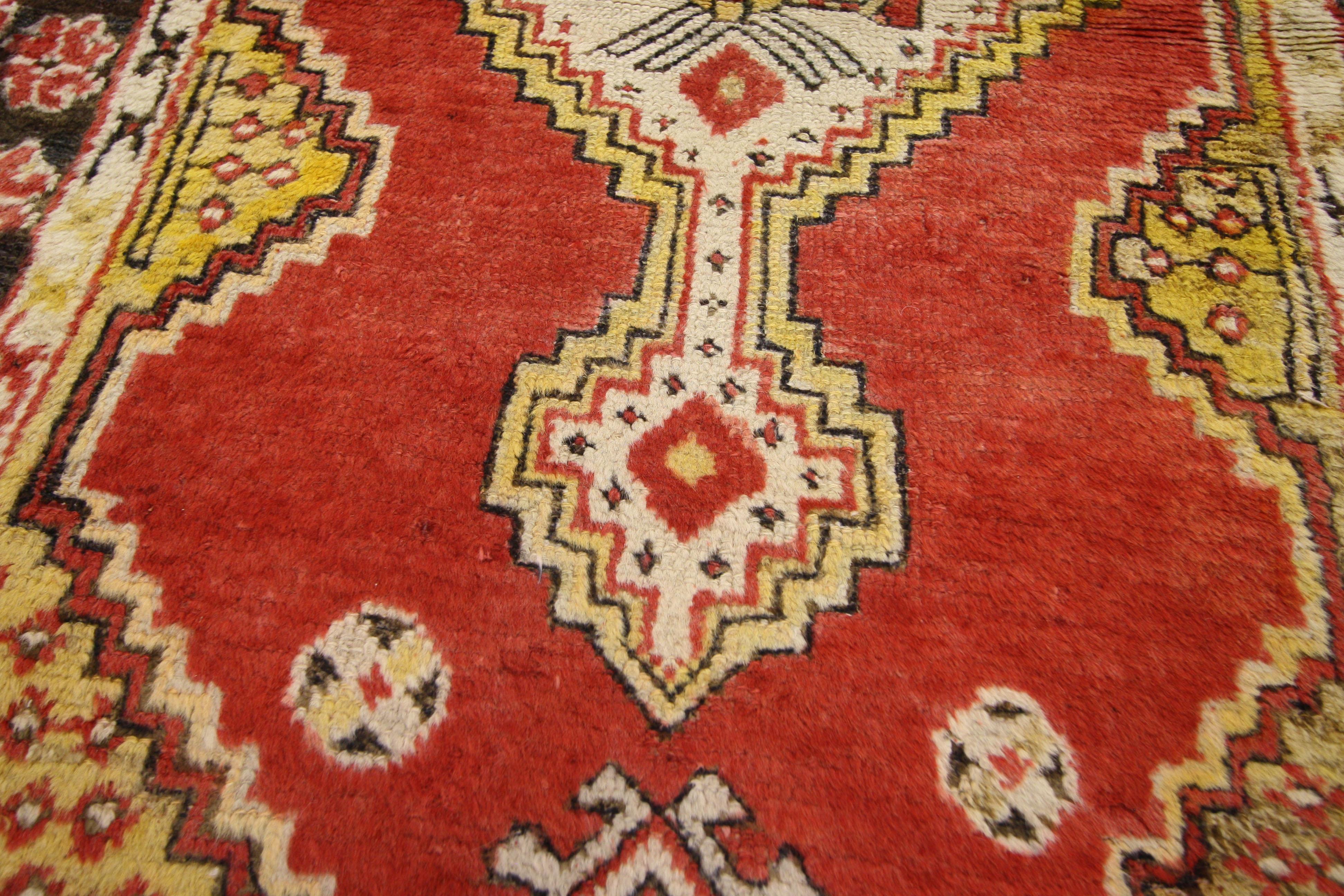 Hand-Knotted Vintage Turkish Oushak Runner with Arts & Crafts Style, Hallway Runner For Sale