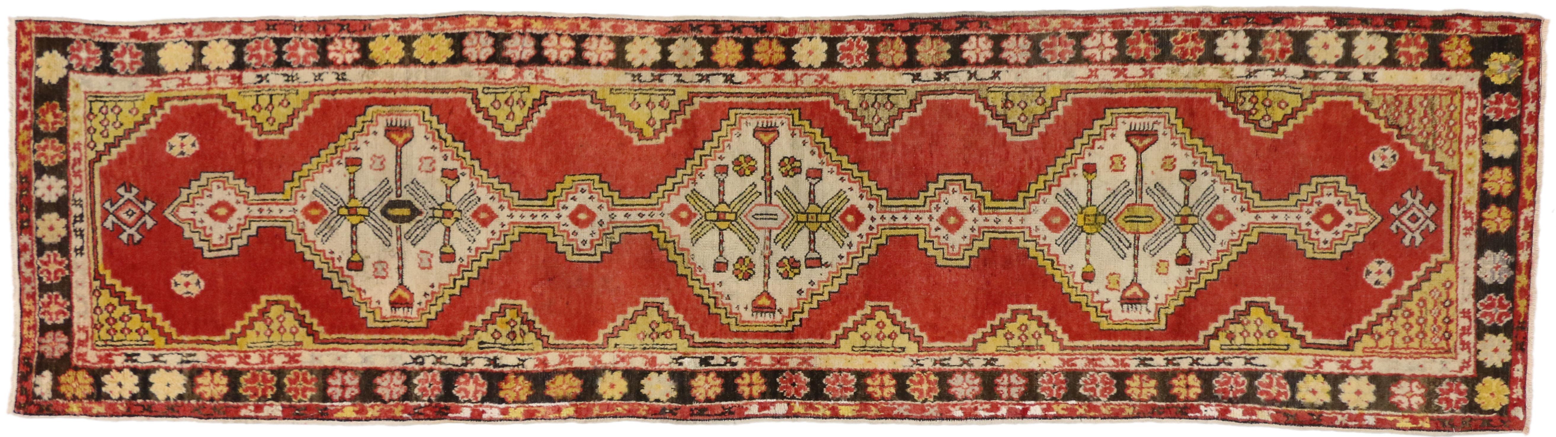 20th Century Vintage Turkish Oushak Runner with Arts & Crafts Style, Hallway Runner For Sale