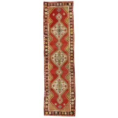 Vintage Turkish Oushak Runner with Arts & Crafts Style, Hallway Runner
