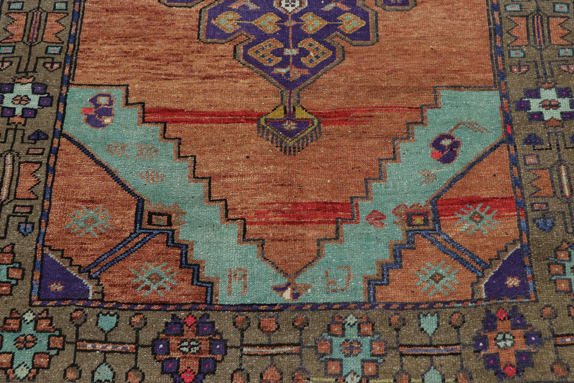 Vintage Turkish Oushak Runner with Bohemian Style In Good Condition For Sale In Dallas, TX