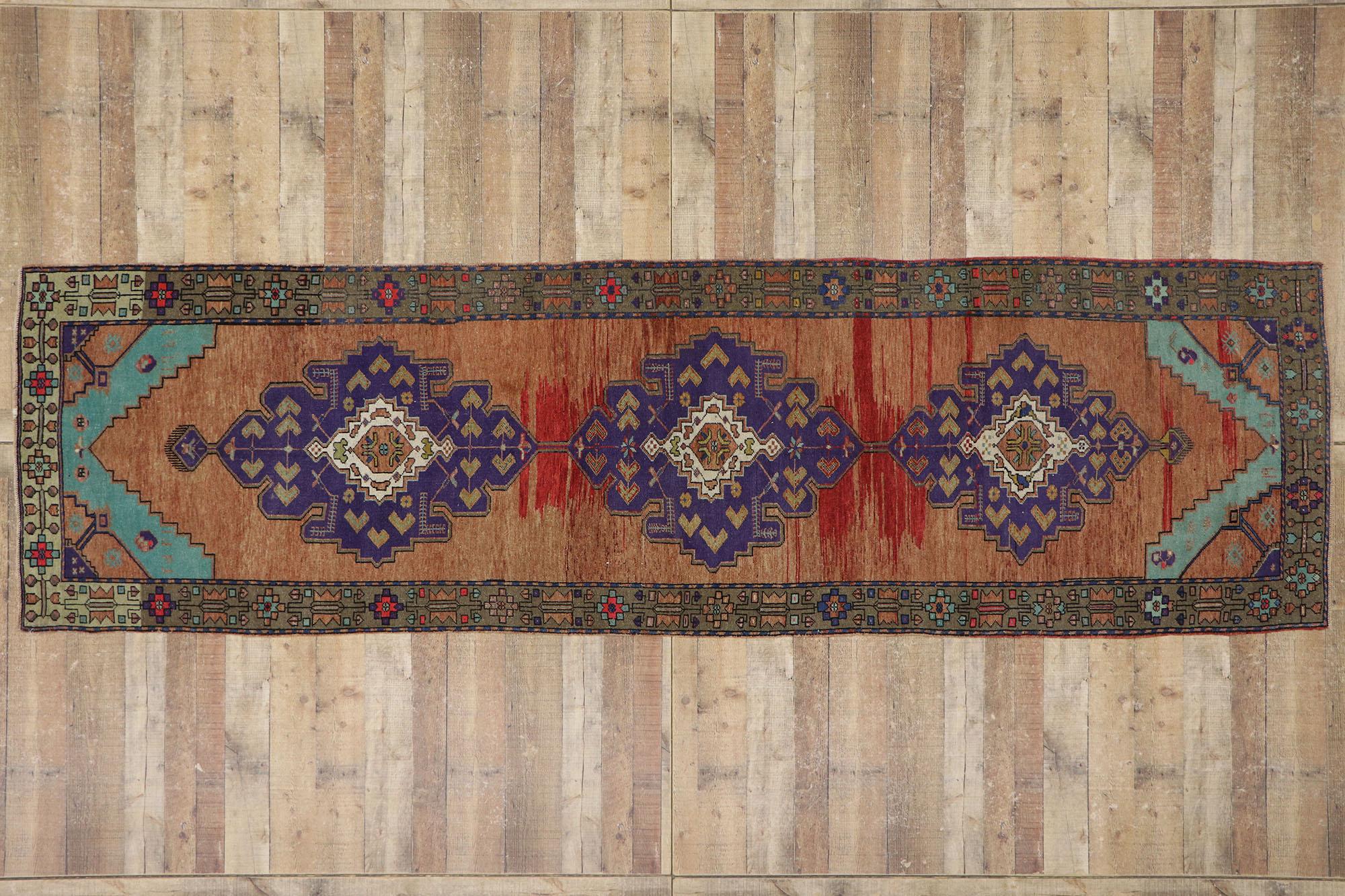 Vintage Turkish Oushak Runner with Bohemian Style For Sale 2