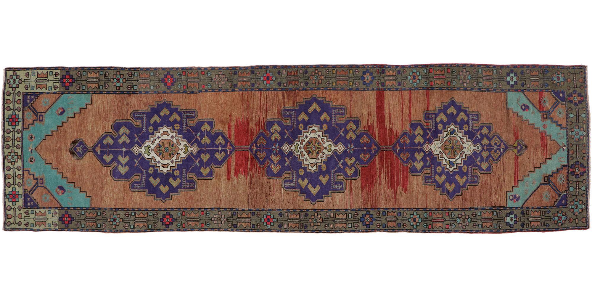 Vintage Turkish Oushak Runner with Bohemian Style For Sale 3