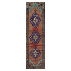 Used Turkish Oushak Runner with Bohemian Style