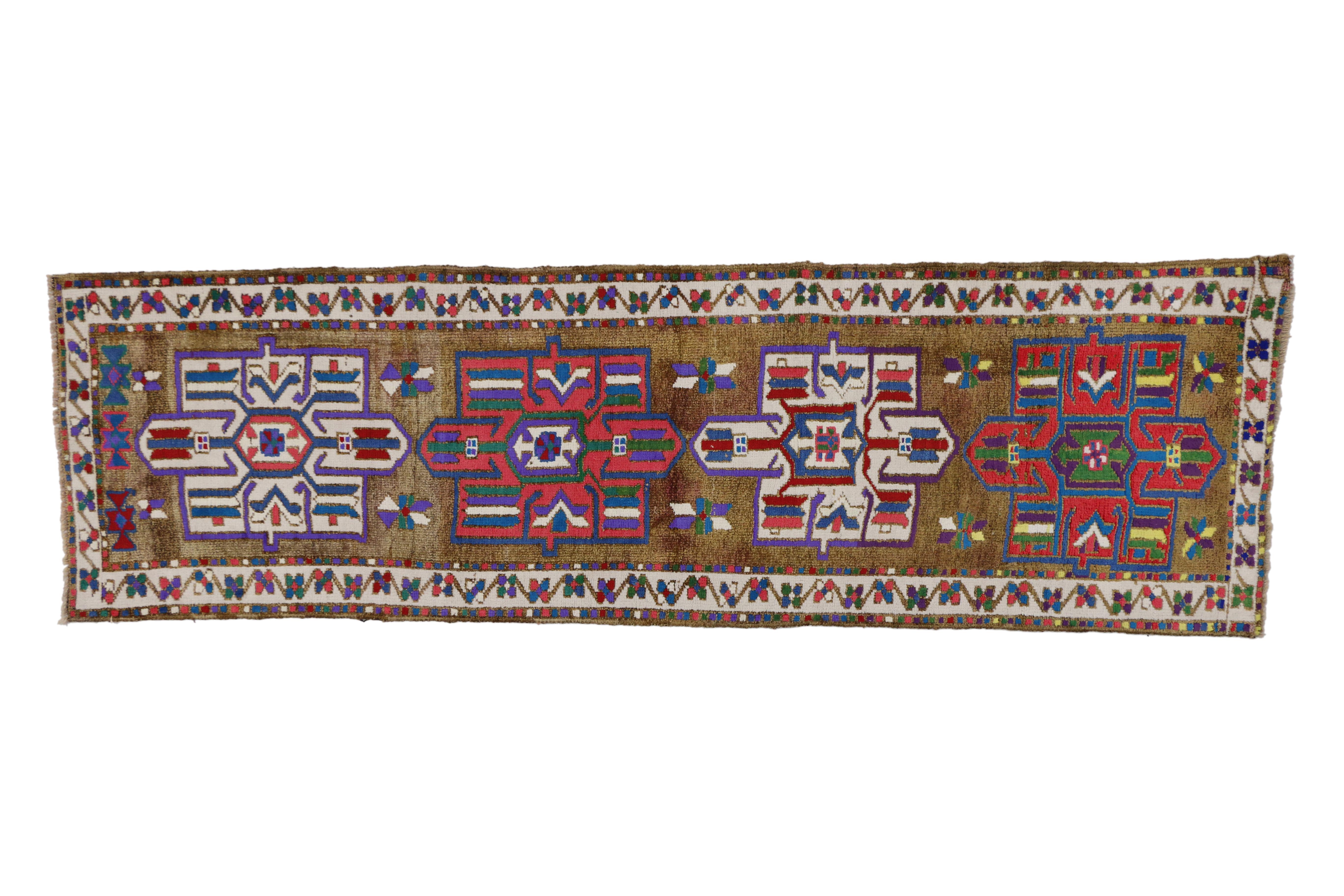 Vintage Turkish Oushak Runner with Color Pop, Hallway Runner In Good Condition For Sale In Dallas, TX