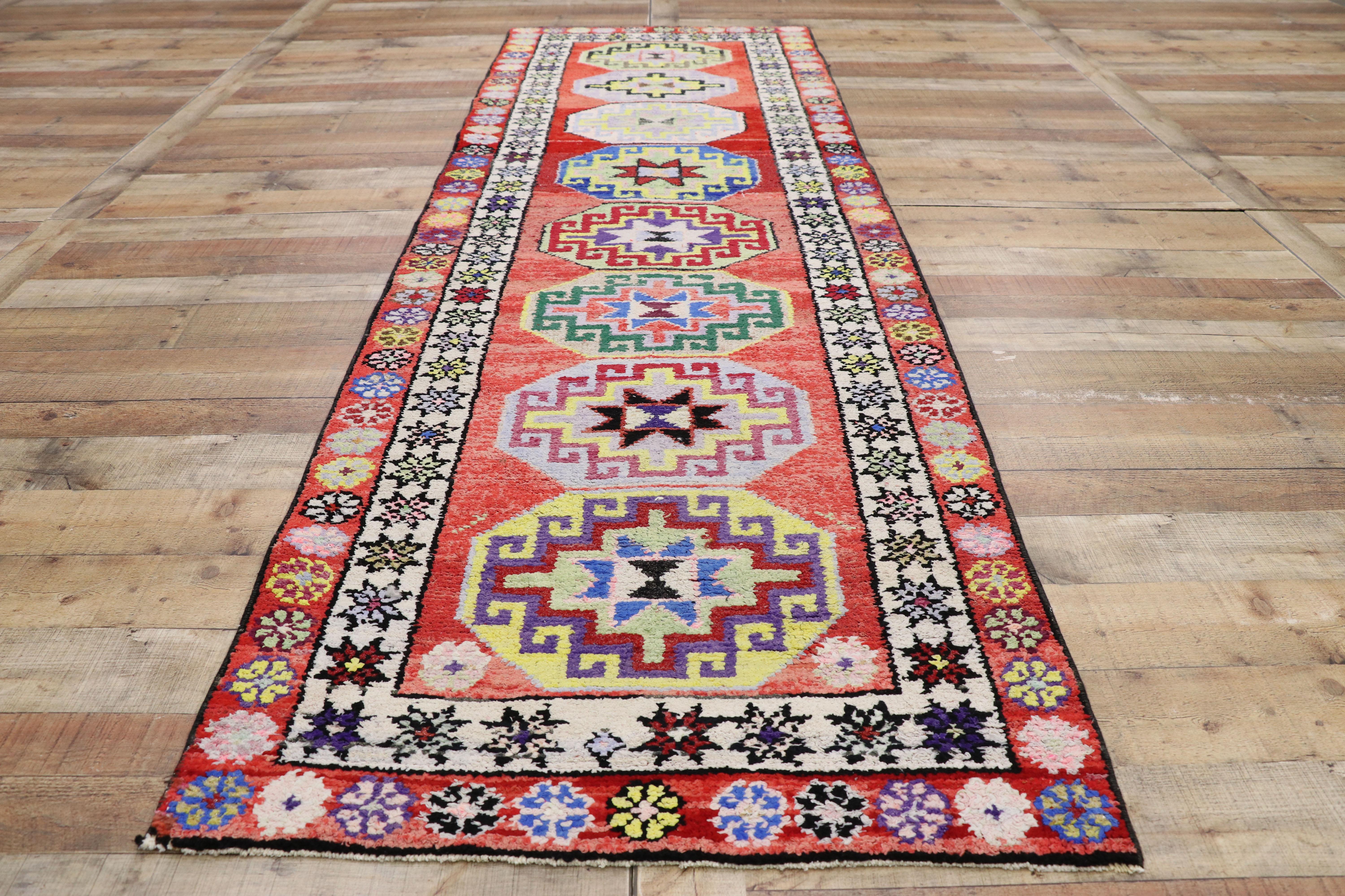 Vintage Turkish Oushak Runner with Contemporary Tribal and Modern Mexican Style For Sale 2