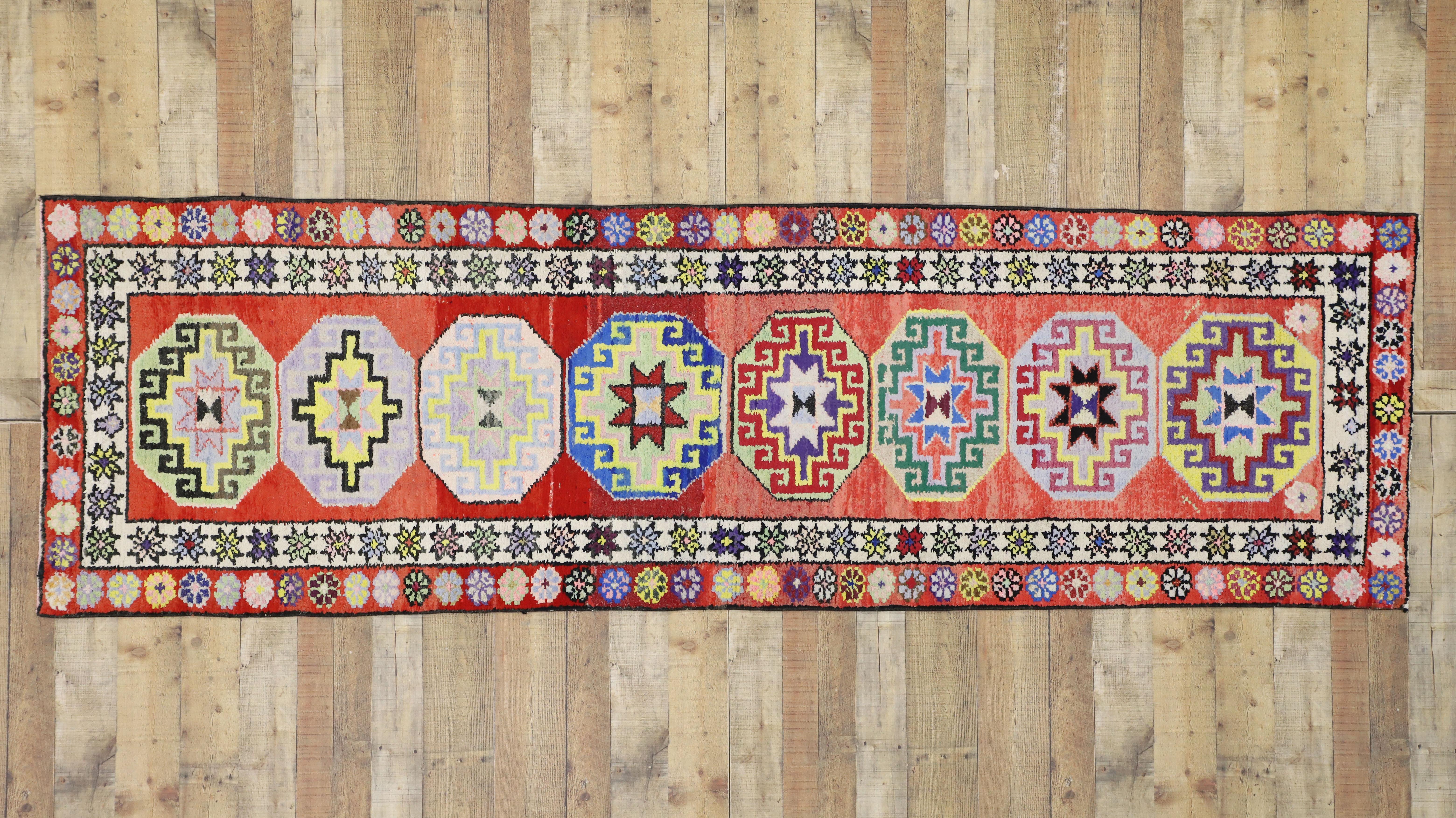 Vintage Turkish Oushak Runner with Contemporary Tribal and Modern Mexican Style For Sale 3