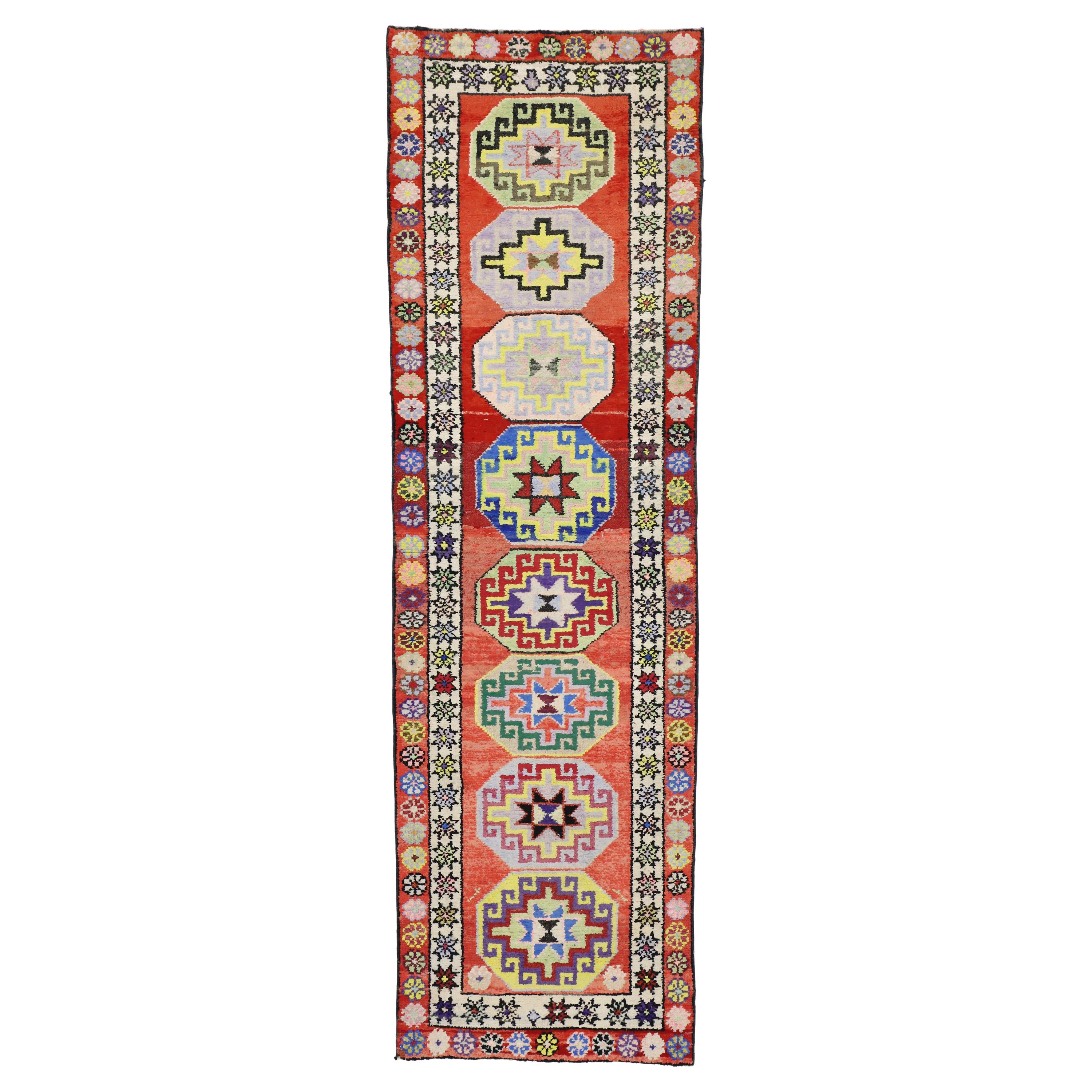 Vintage Turkish Oushak Runner with Contemporary Tribal and Modern Mexican Style For Sale